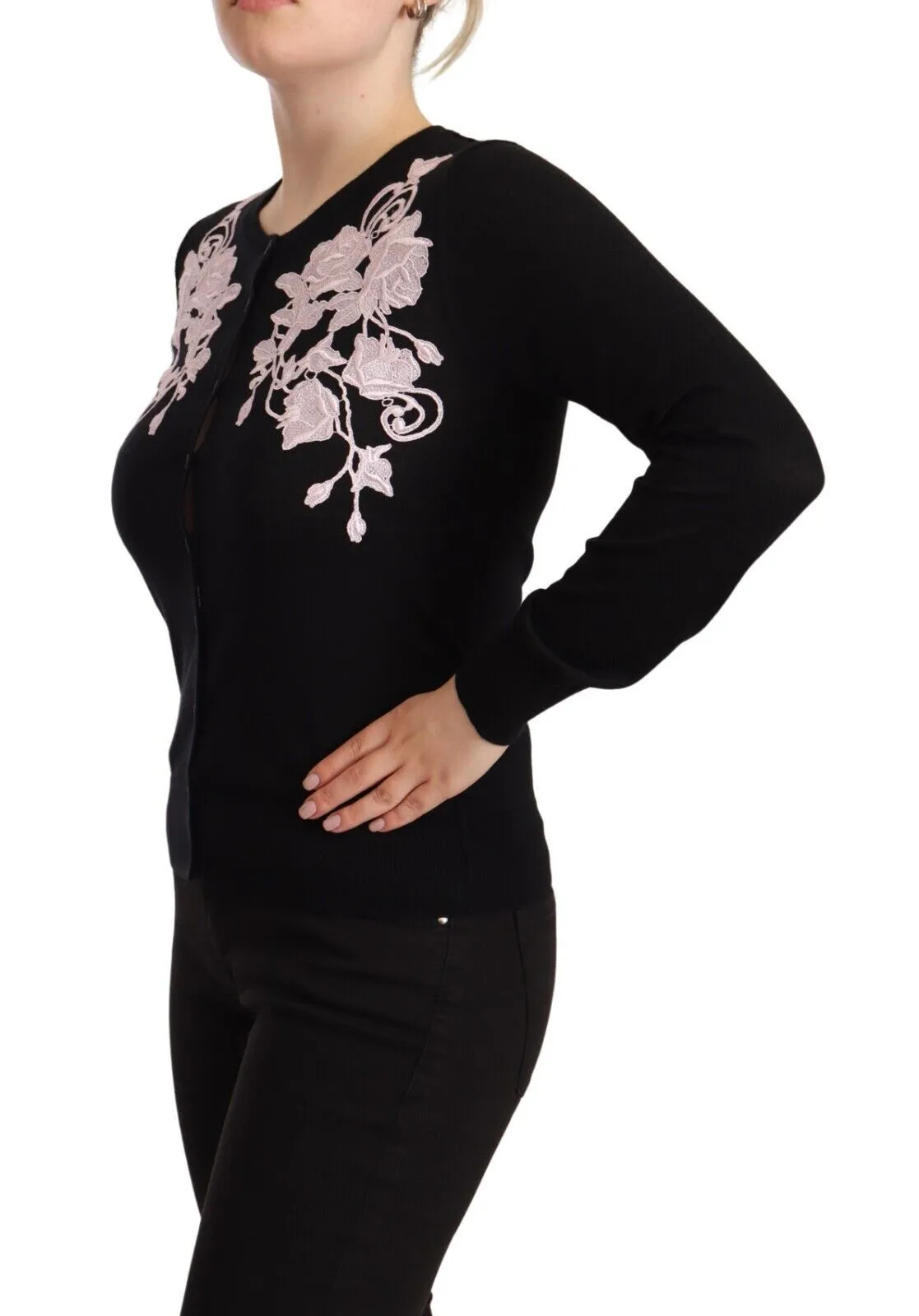 Dolce & Gabbana Women's Elegant Floral Embroidery Cashmere Sweater