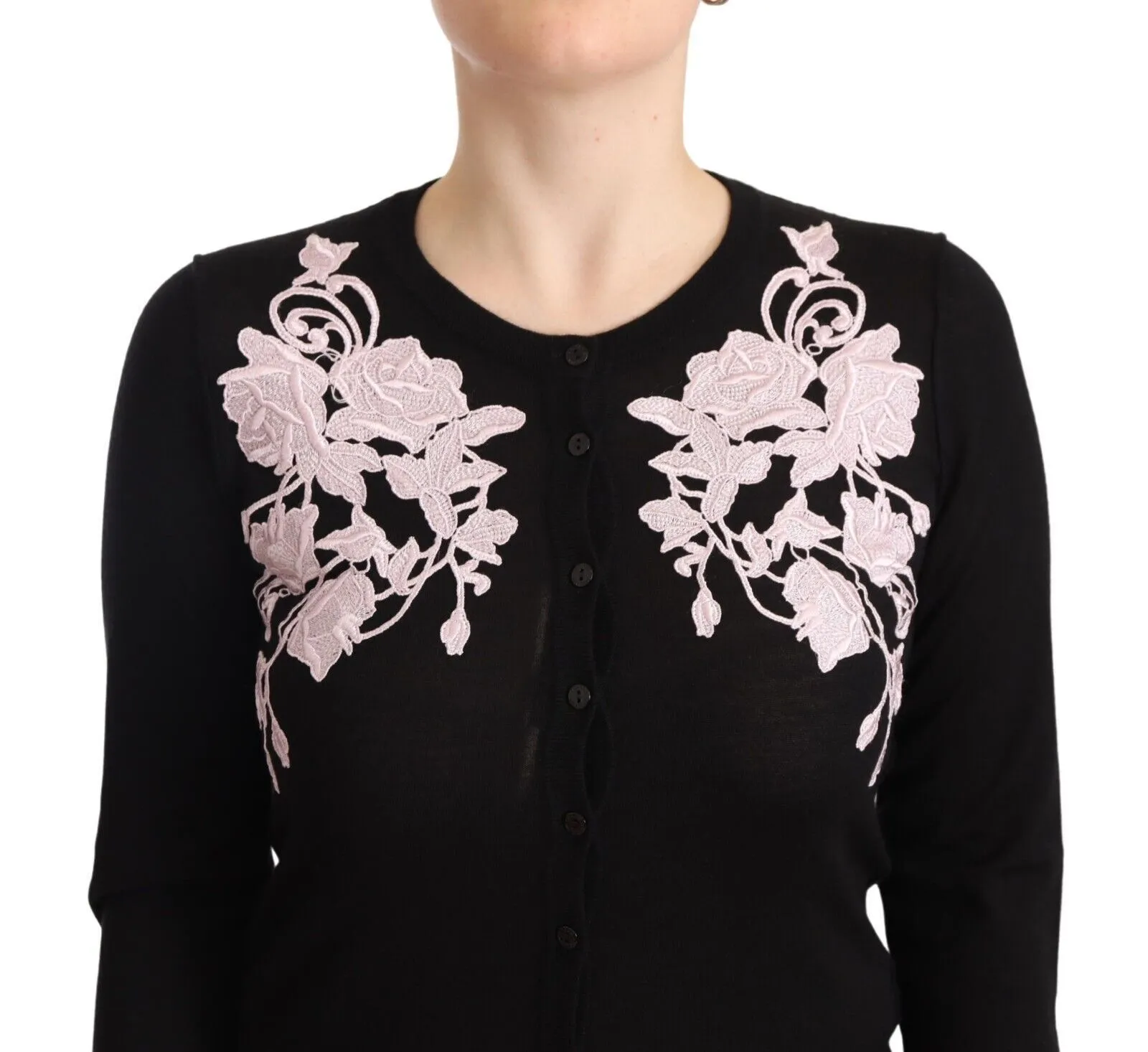 Dolce & Gabbana Women's Elegant Floral Embroidery Cashmere Sweater