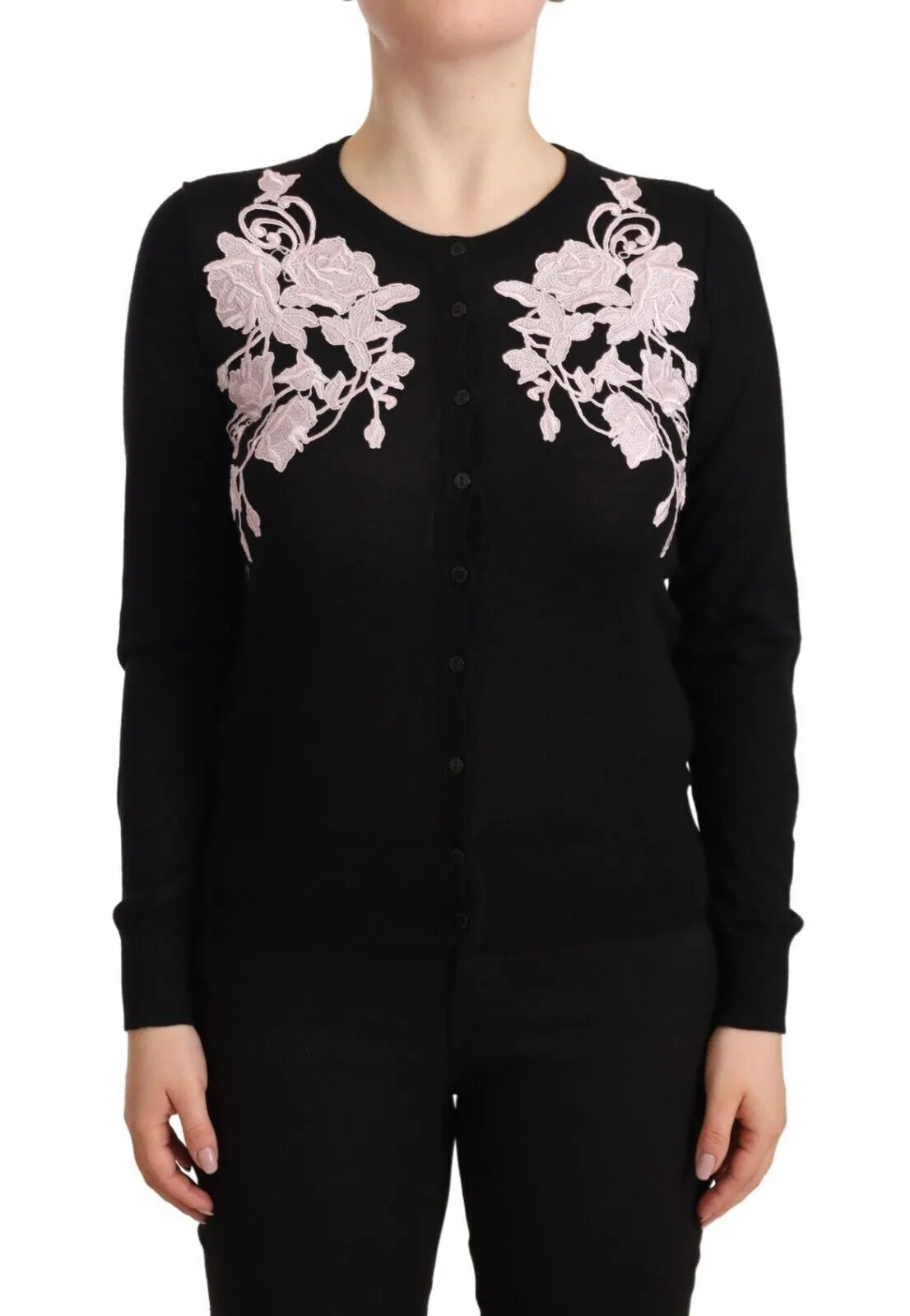 Dolce & Gabbana Women's Elegant Floral Embroidery Cashmere Sweater