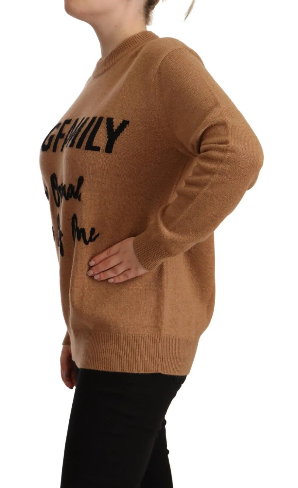 Dolce & Gabbana Women's Chic Beige Cashmere Crewneck Sweater with #dgfamily Motive
