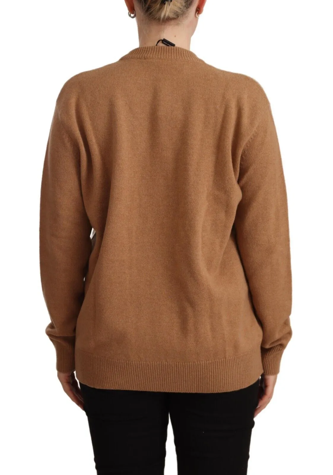 Dolce & Gabbana Women's Chic Beige Cashmere Crewneck Sweater with #dgfamily Motive