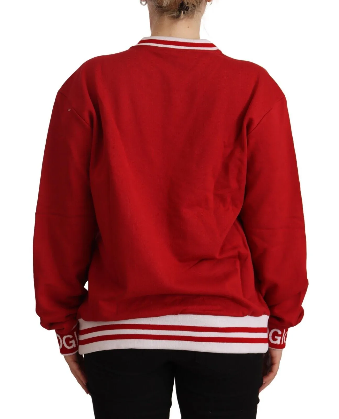 Dolce & Gabbana Women's Elegant Red Crewneck Pullover with Floral Motif