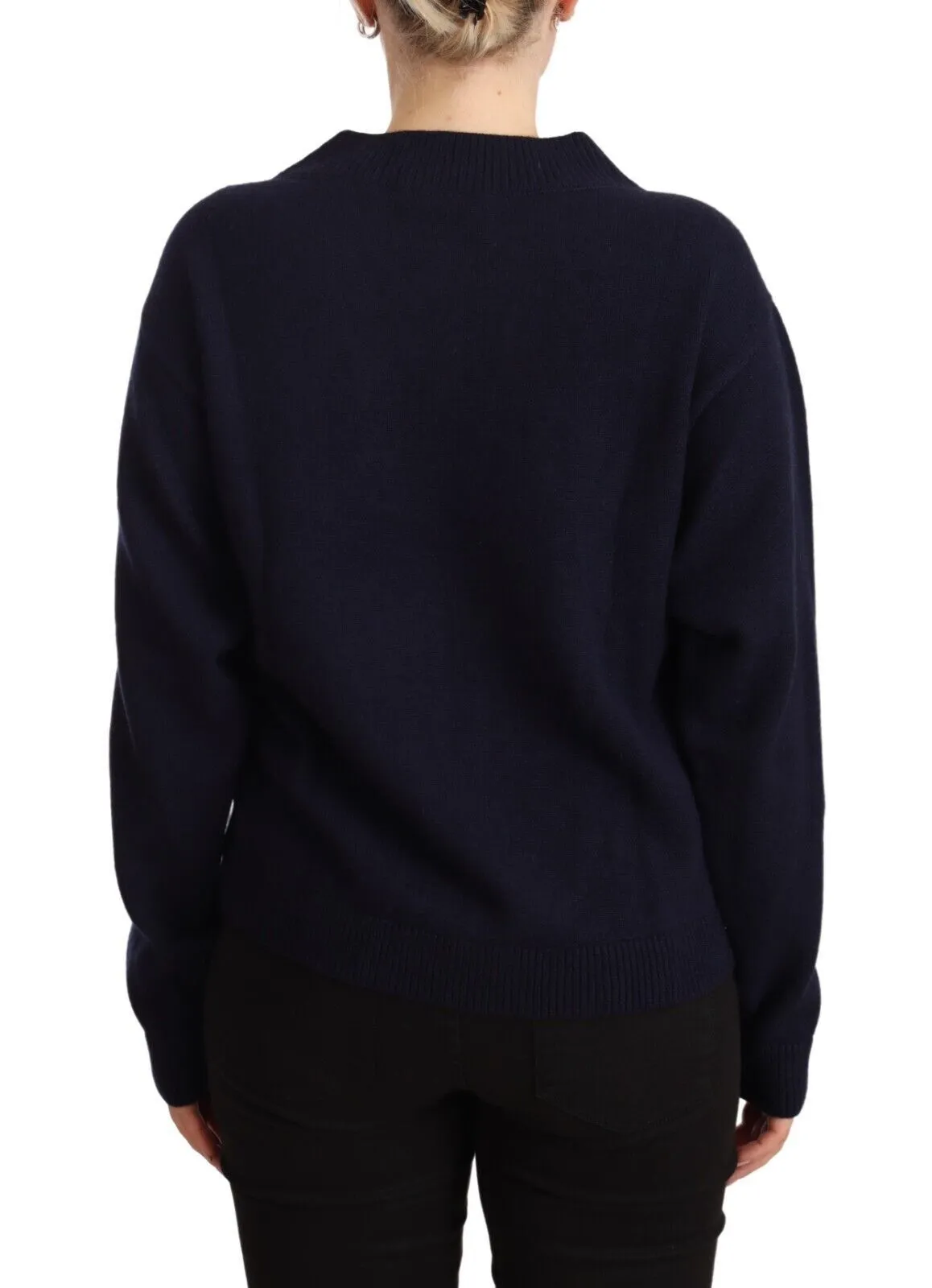 Dolce & Gabbana Women's Floral Embroidered Blue Cashmere Sweater