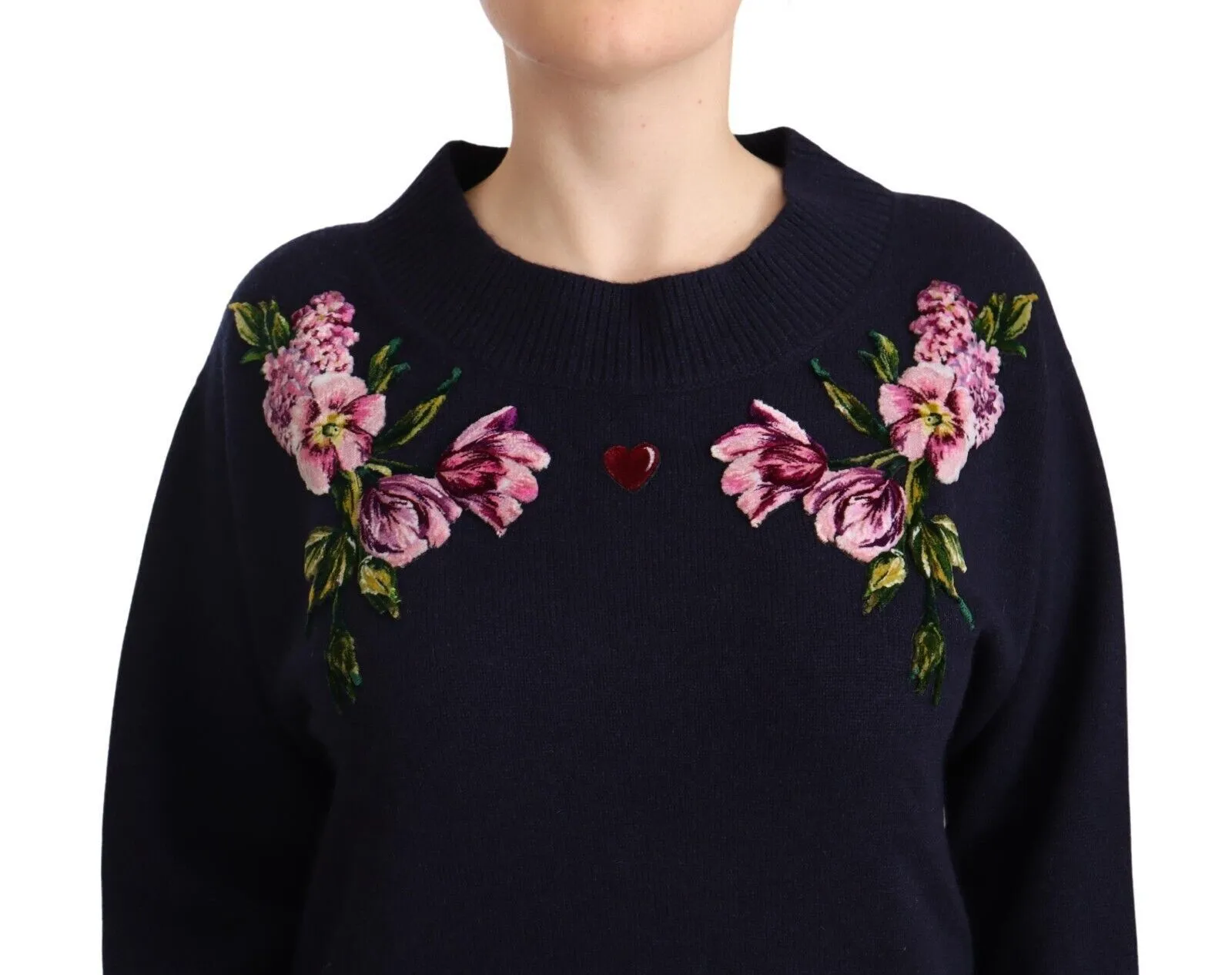 Dolce & Gabbana Women's Floral Embroidered Blue Cashmere Sweater