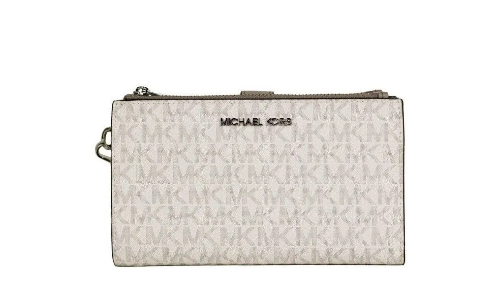 Michael Kors Women's Jet Set Travel Bright White PVC Large Double Zip Wristlet Wallet
