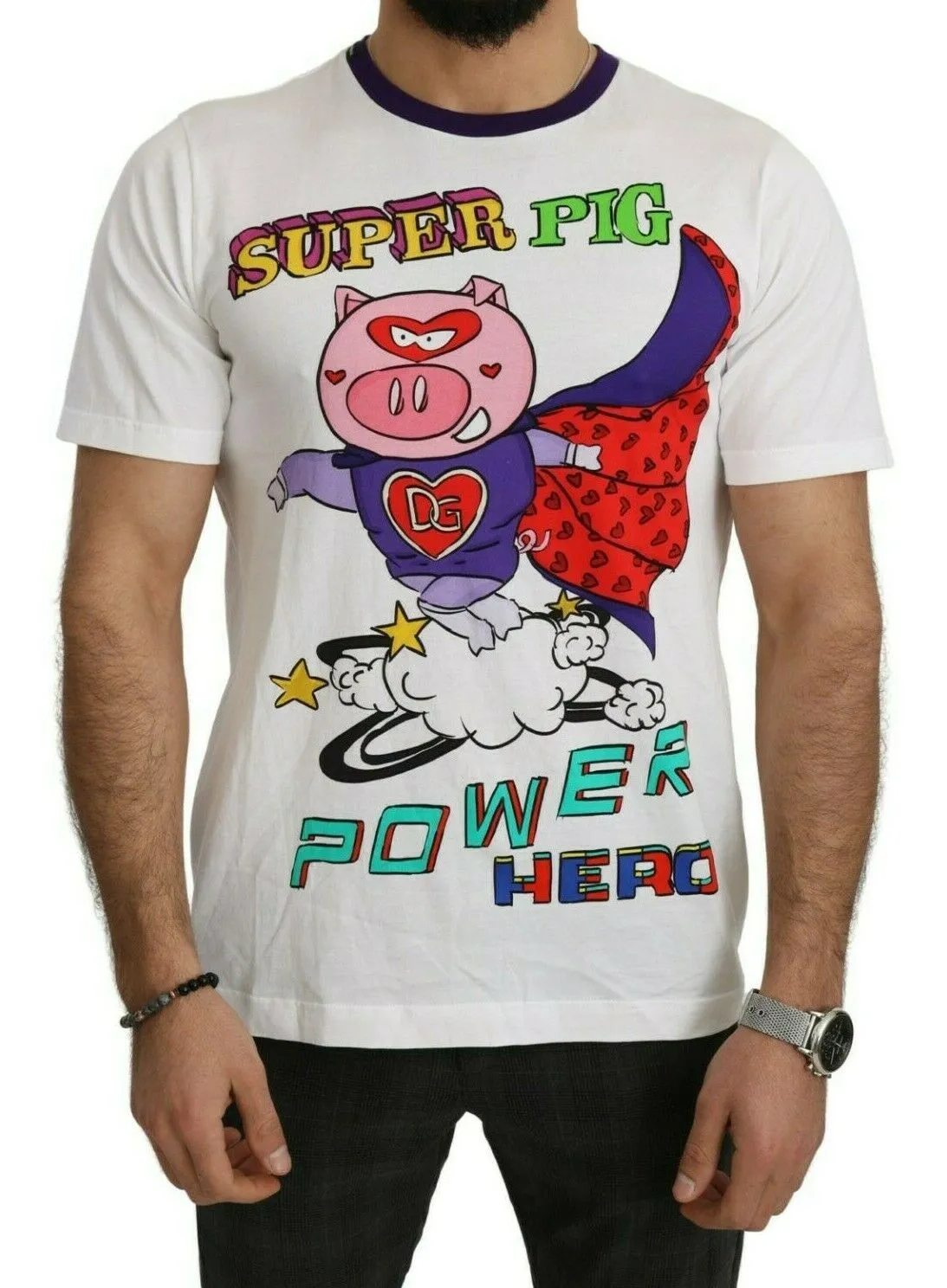 Dolce & Gabbana Men's Chic White Cotton Pig Motif Tee