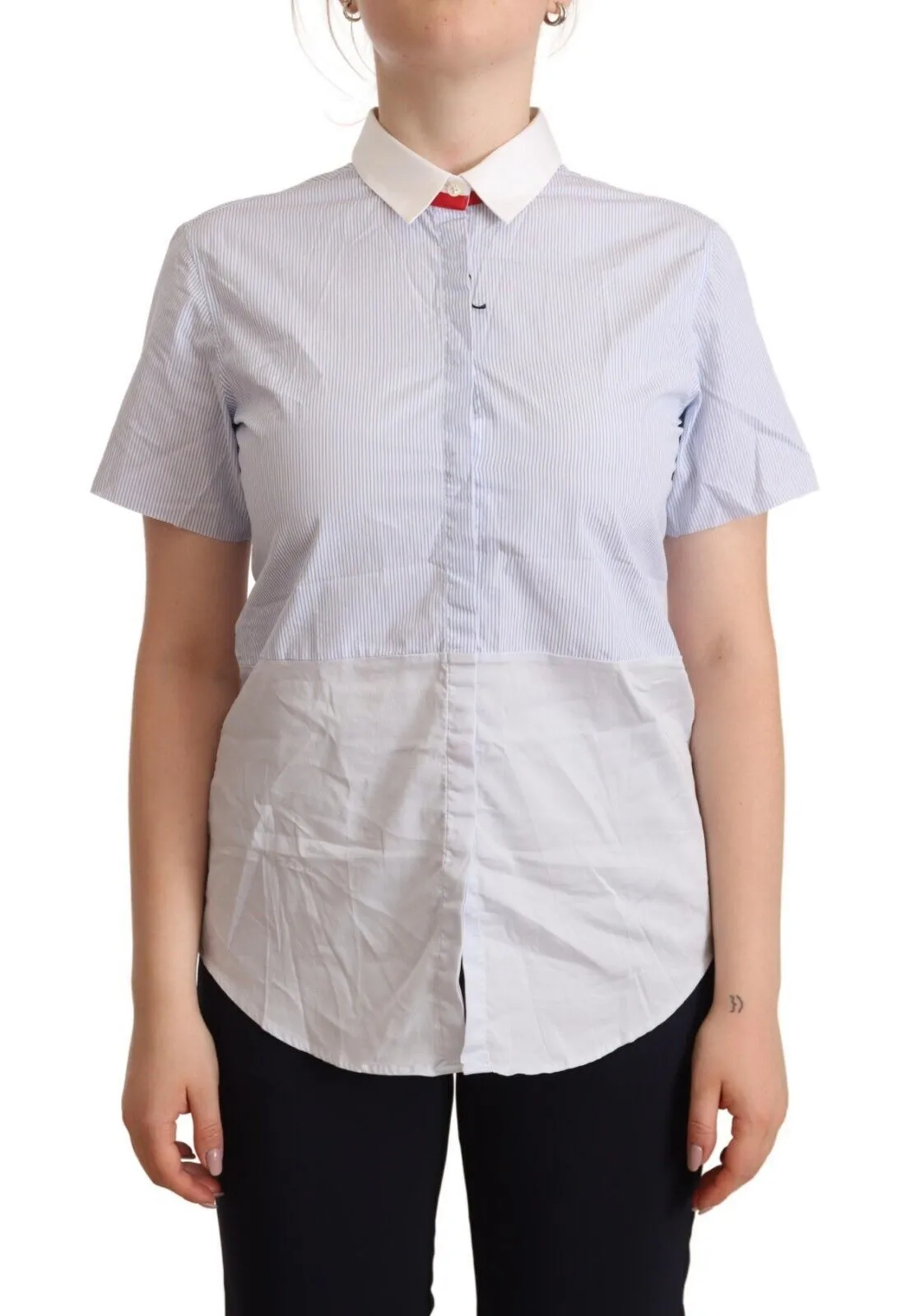 AGLINI Women's Chic Light Blue Polished Cotton Polo Top