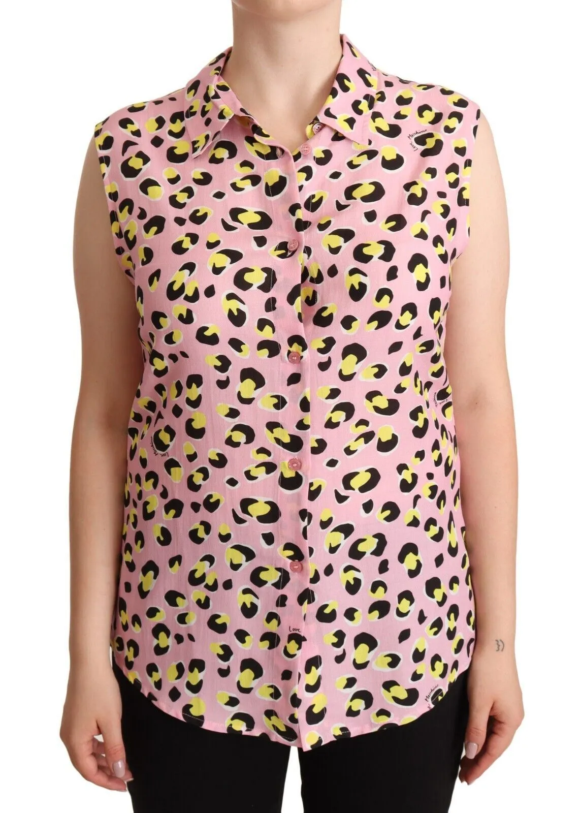 Love Moschino Women's Sleeveless Leopard Print Polo Top