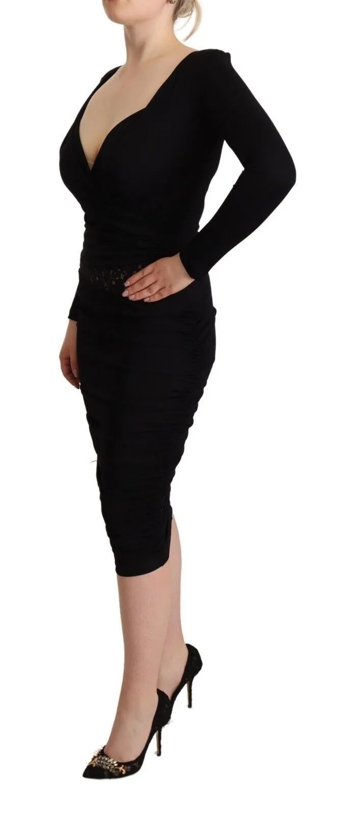 GF Ferre Women's Elegant Black Sheath Dress with Sweetheart Neckline