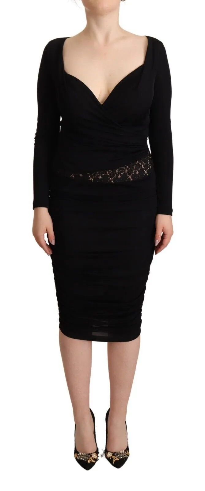 GF Ferre Women's Elegant Black Sheath Dress with Sweetheart Neckline