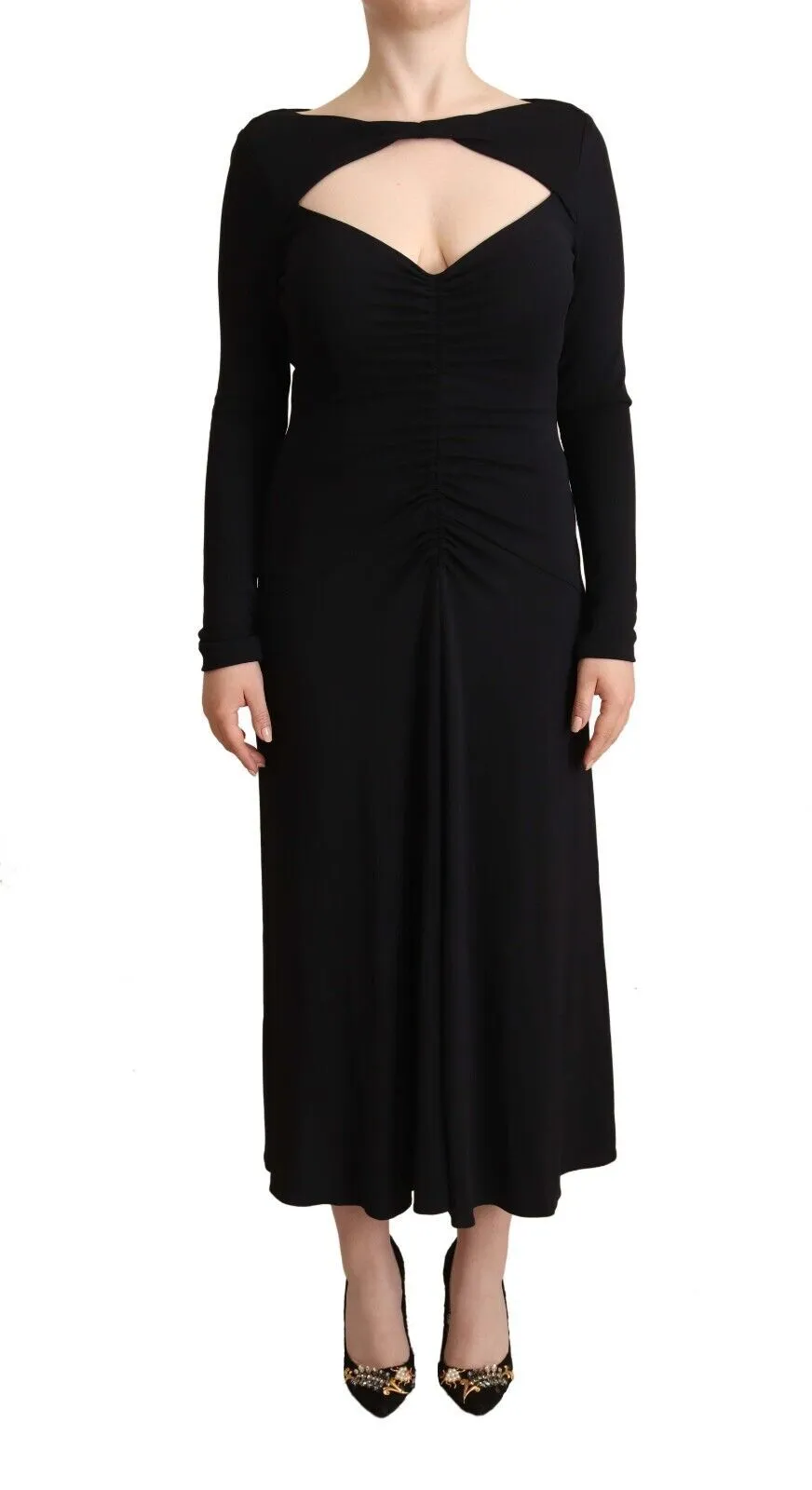 PINKO Women's Elegant Black Nylon Stretch Maxi Dress