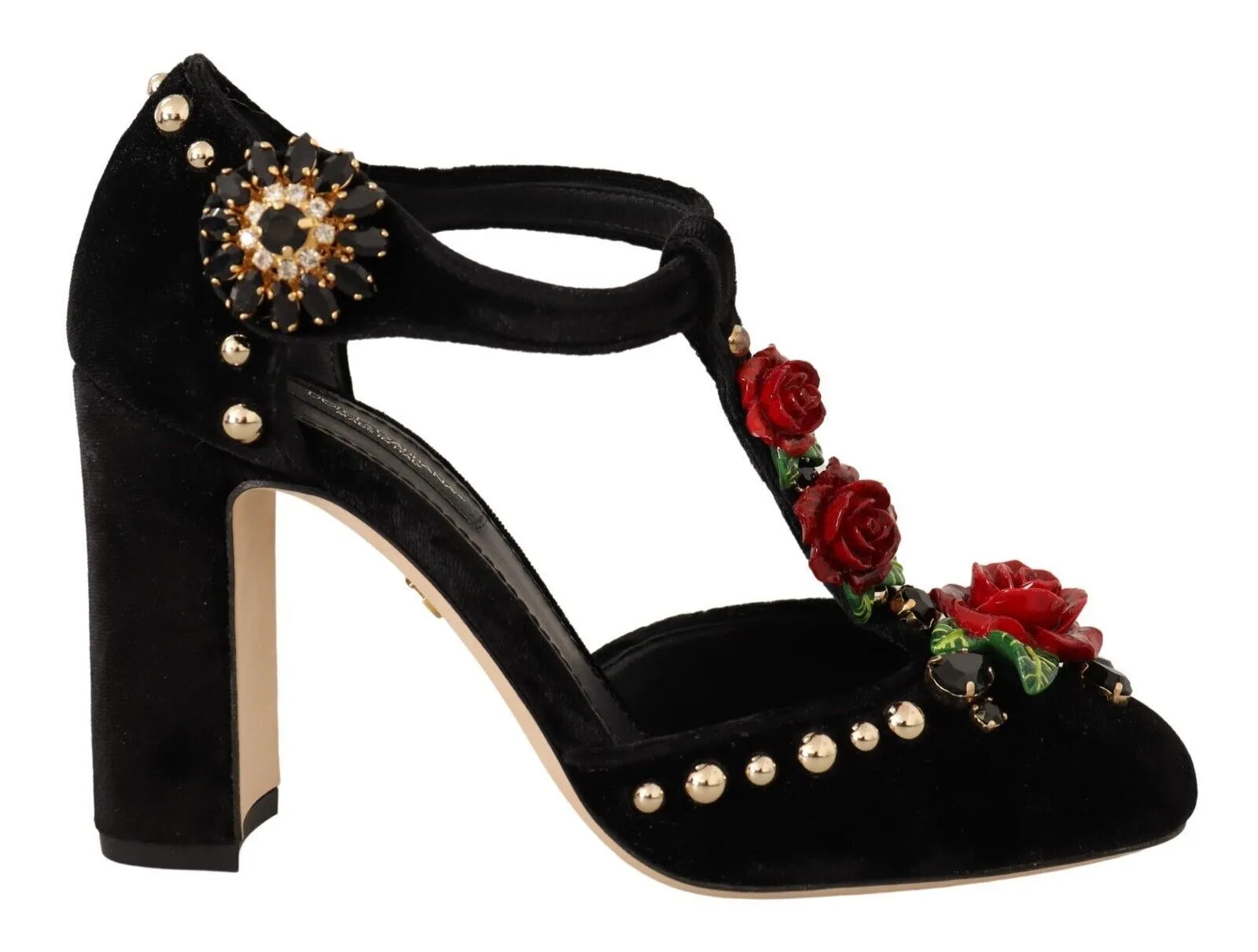 Dolce & Gabbana Women's Elegant Velvet T-Strap Mary Jane Pumps