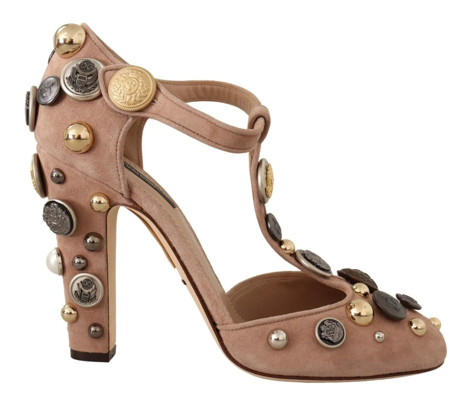 Dolce & Gabbana Women's Glamorous Suede T-Strap Pumps with Embellishment