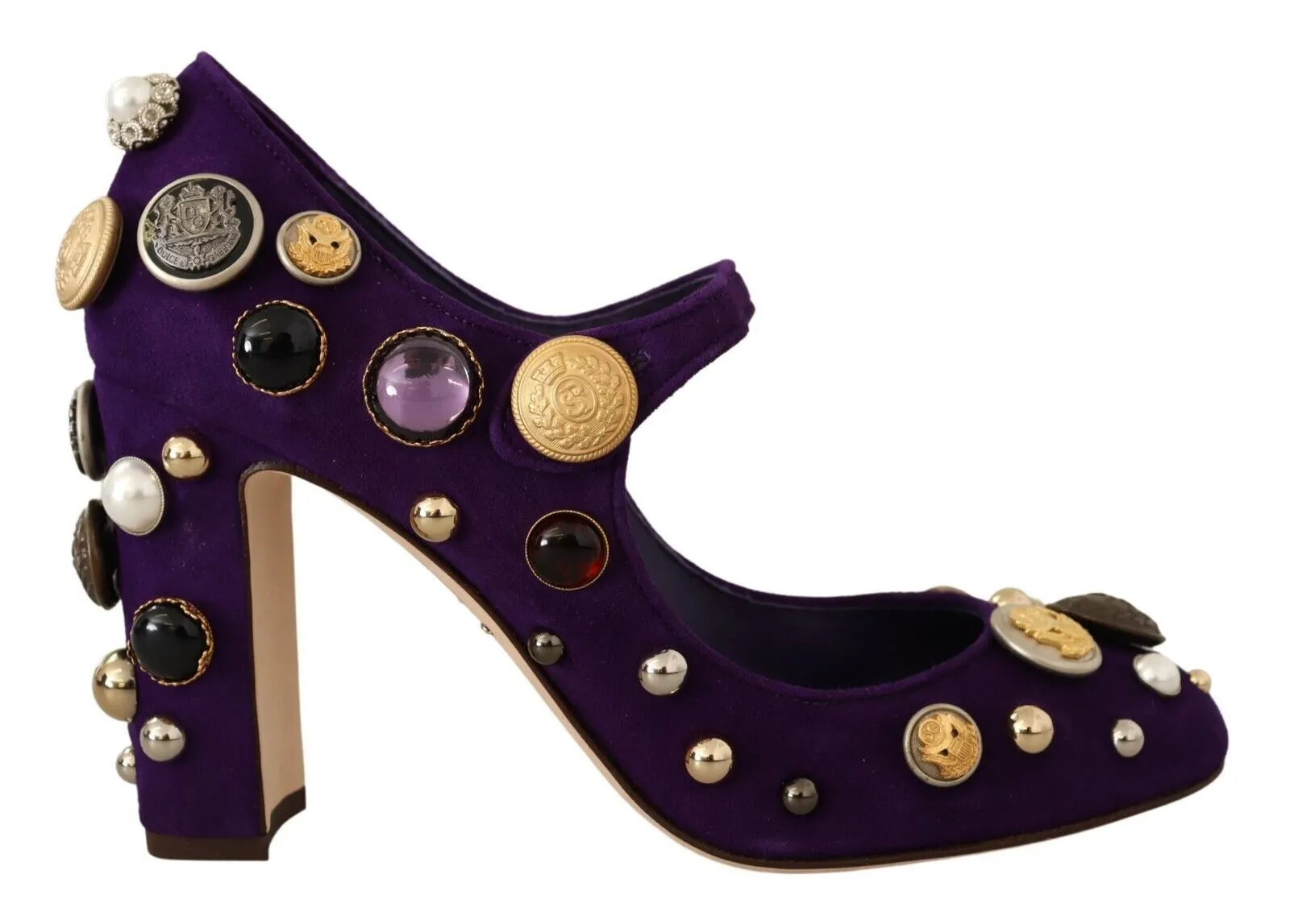 Dolce & Gabbana Women's Elegant Suede Heels with Jewel Buttons