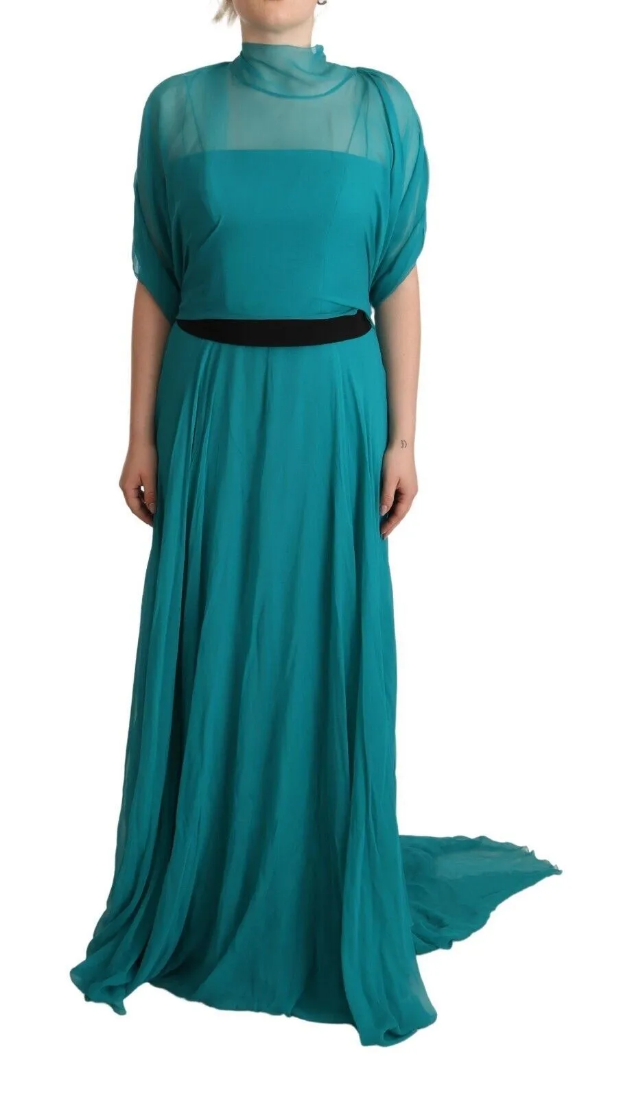 Alberta Ferretti Women's Elegant Silk A-Line Long Dress in Blue