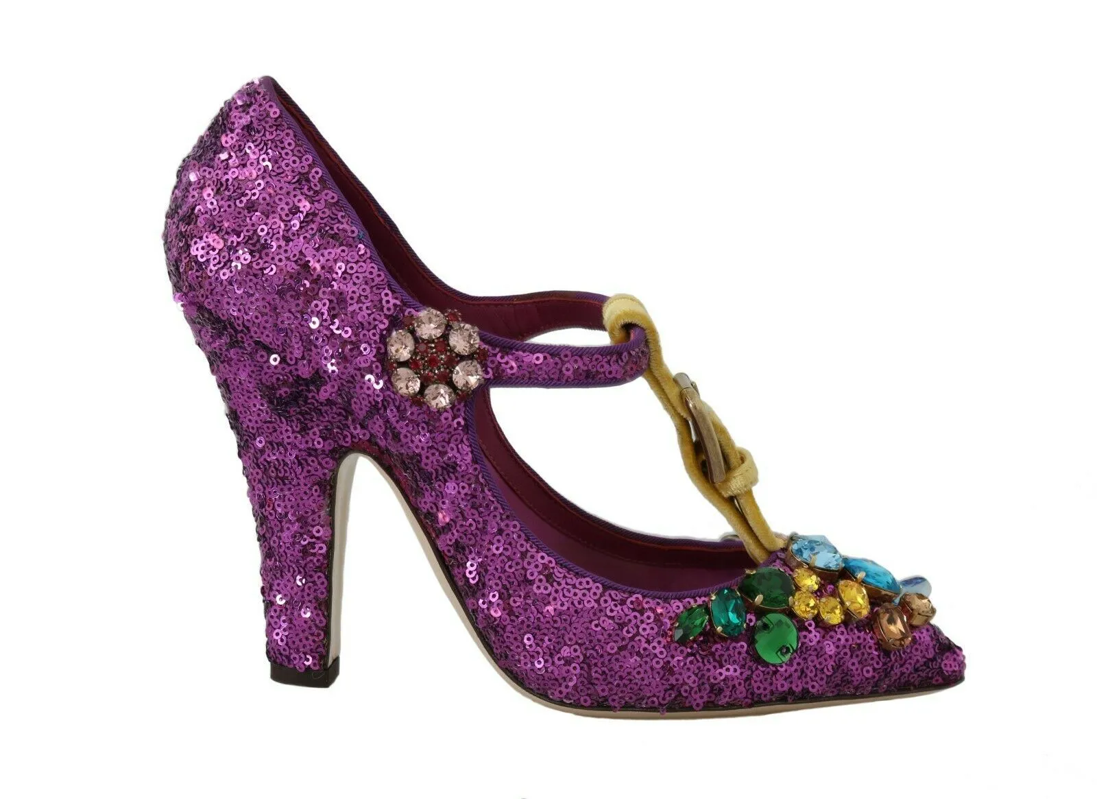 Dolce & Gabbana Women's Elegant Purple Sequined T-Strap Heels