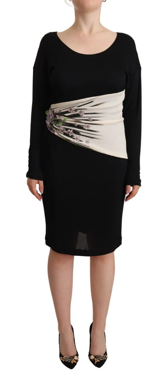 Roberto Cavalli Women's Elegant Sheath Long Sleeve Boat Neck Dress