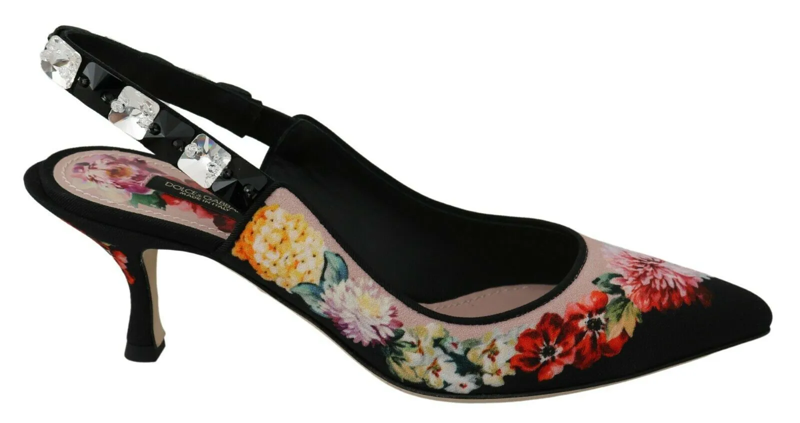 Dolce & Gabbana Women's Elegant Floral Slingback Heels with Crystal Embellishments