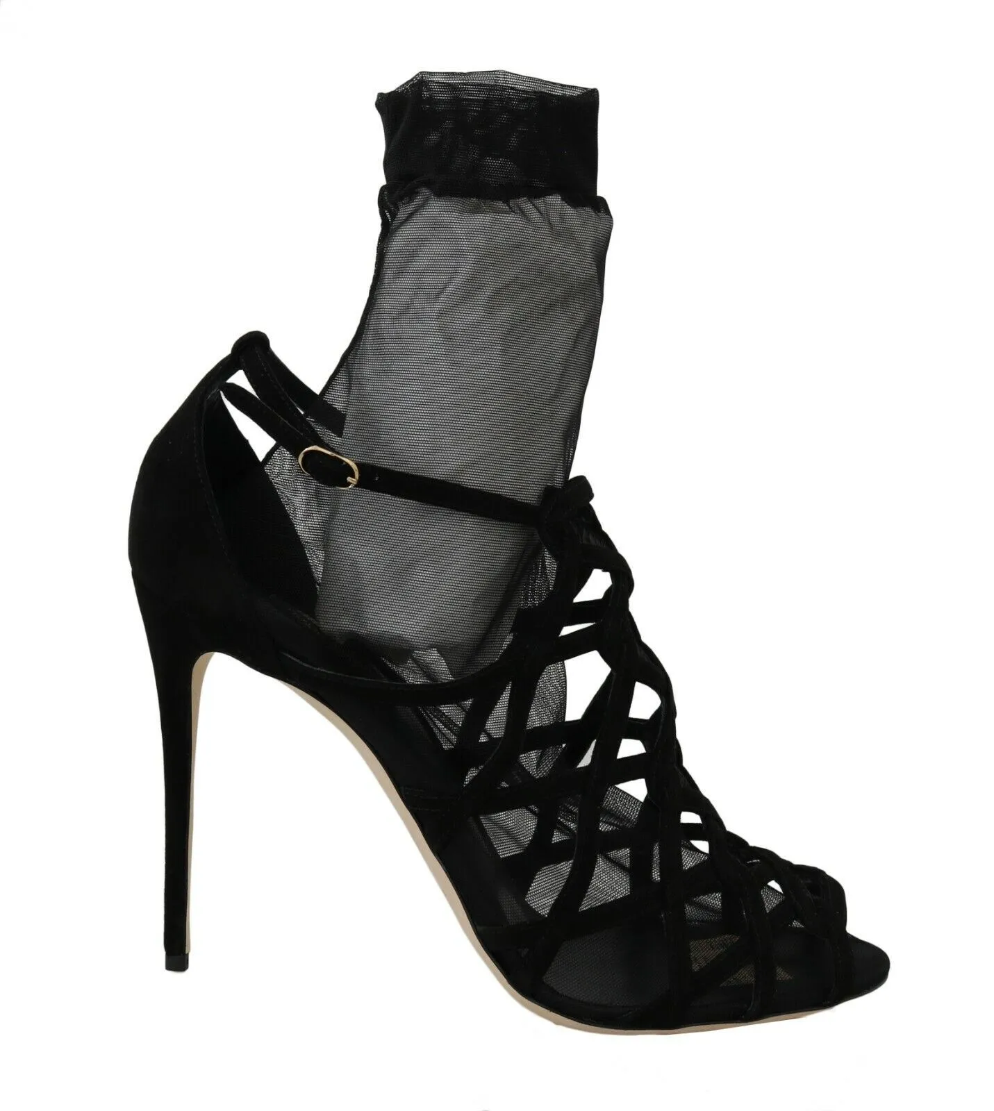 Dolce & Gabbana Women's Black Suede Tulle Ankle Boot Sandals