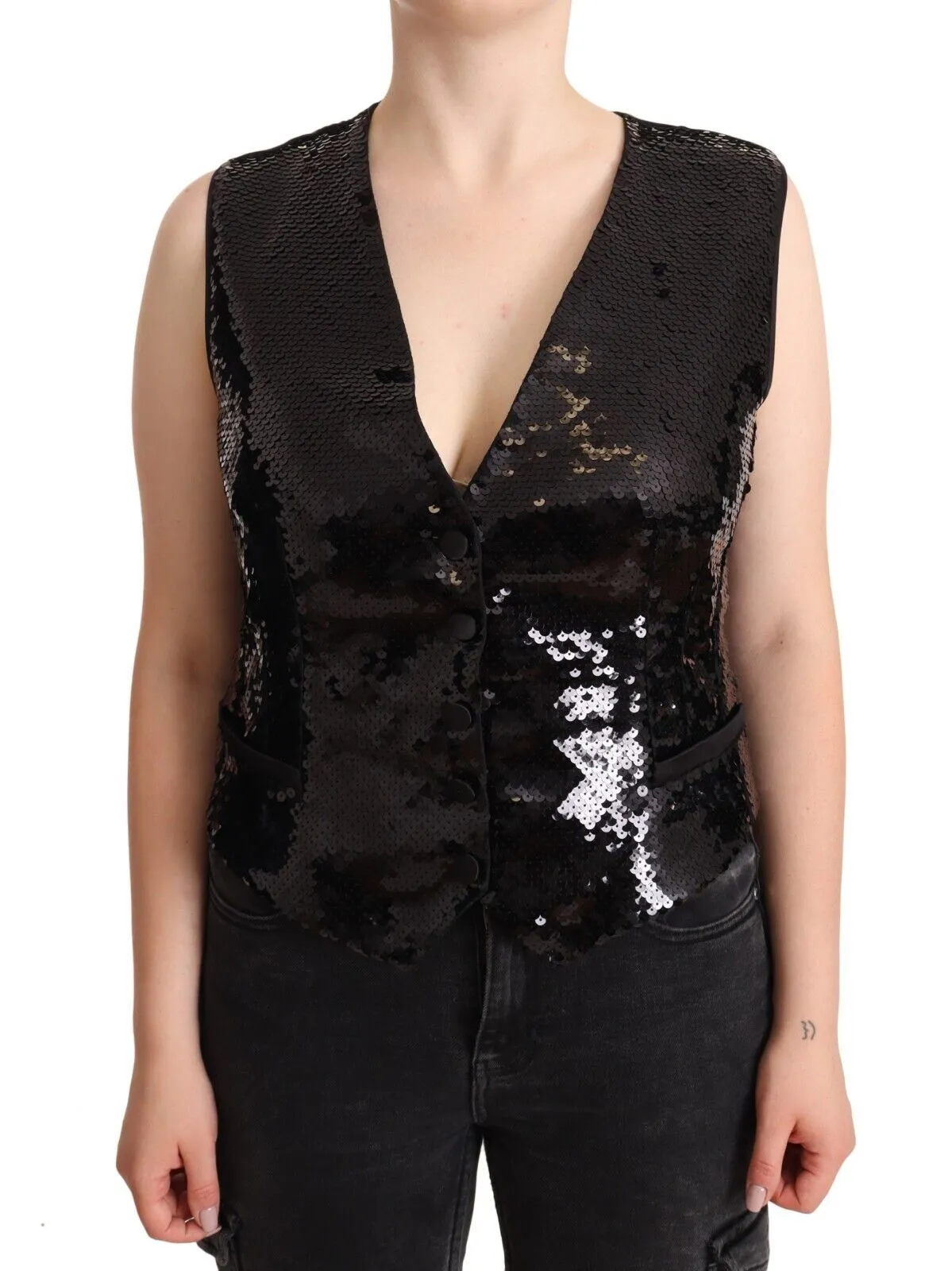Dolce & Gabbana Women's Elegant Black Sequined Sleeveless Vest Top