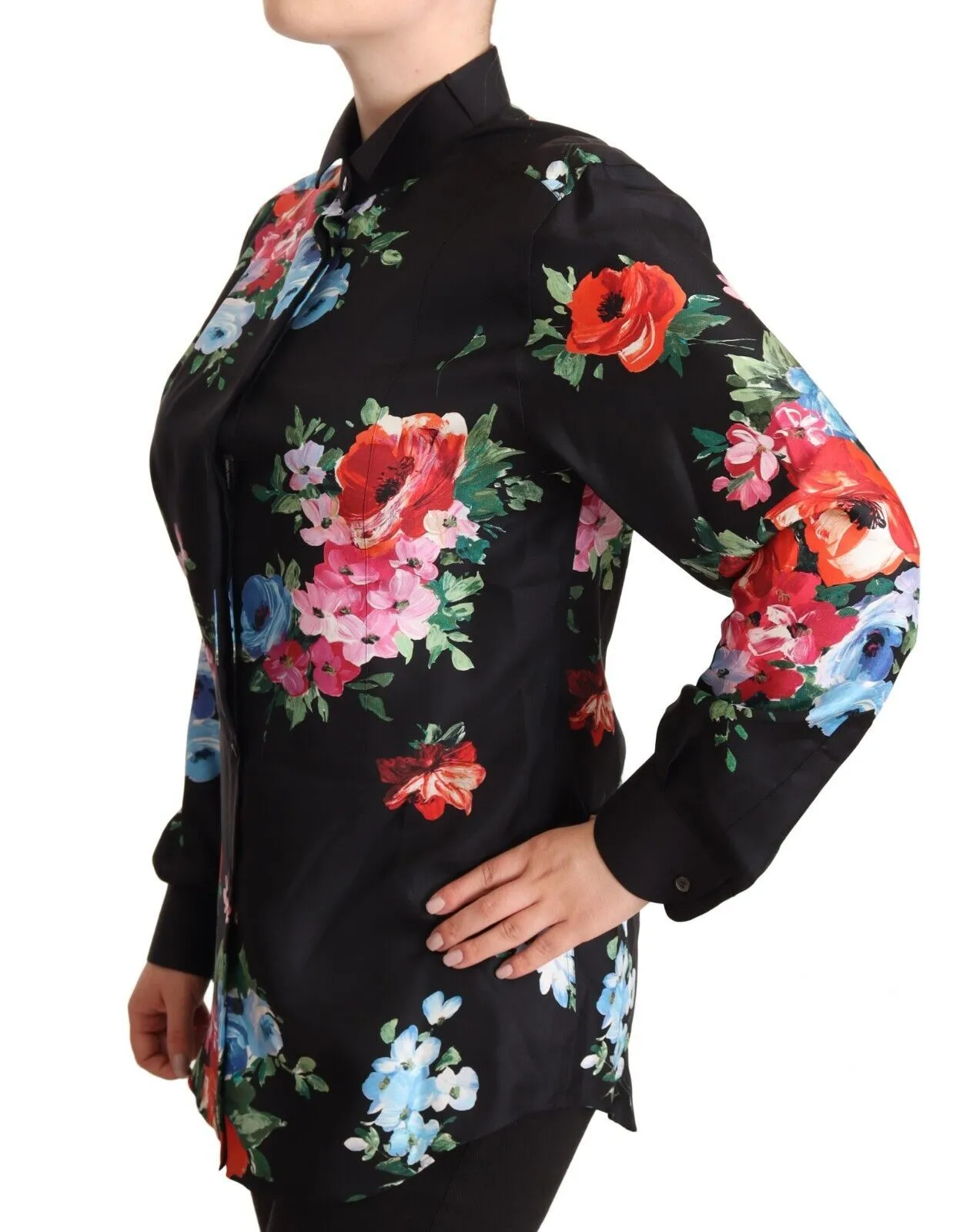 Dolce & Gabbana Women's Elegant Floral Silk-Cotton Polo Blouse