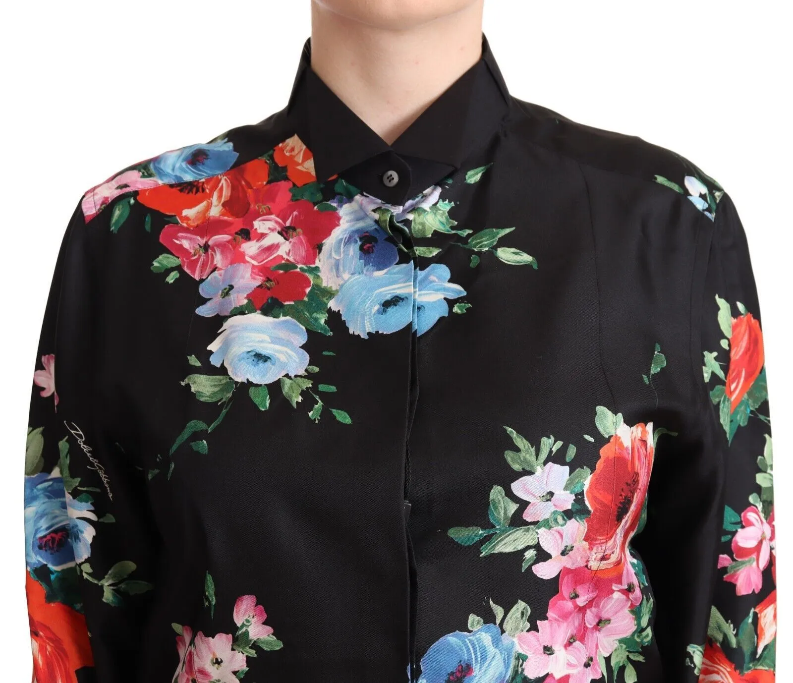 Dolce & Gabbana Women's Elegant Floral Silk-Cotton Polo Blouse