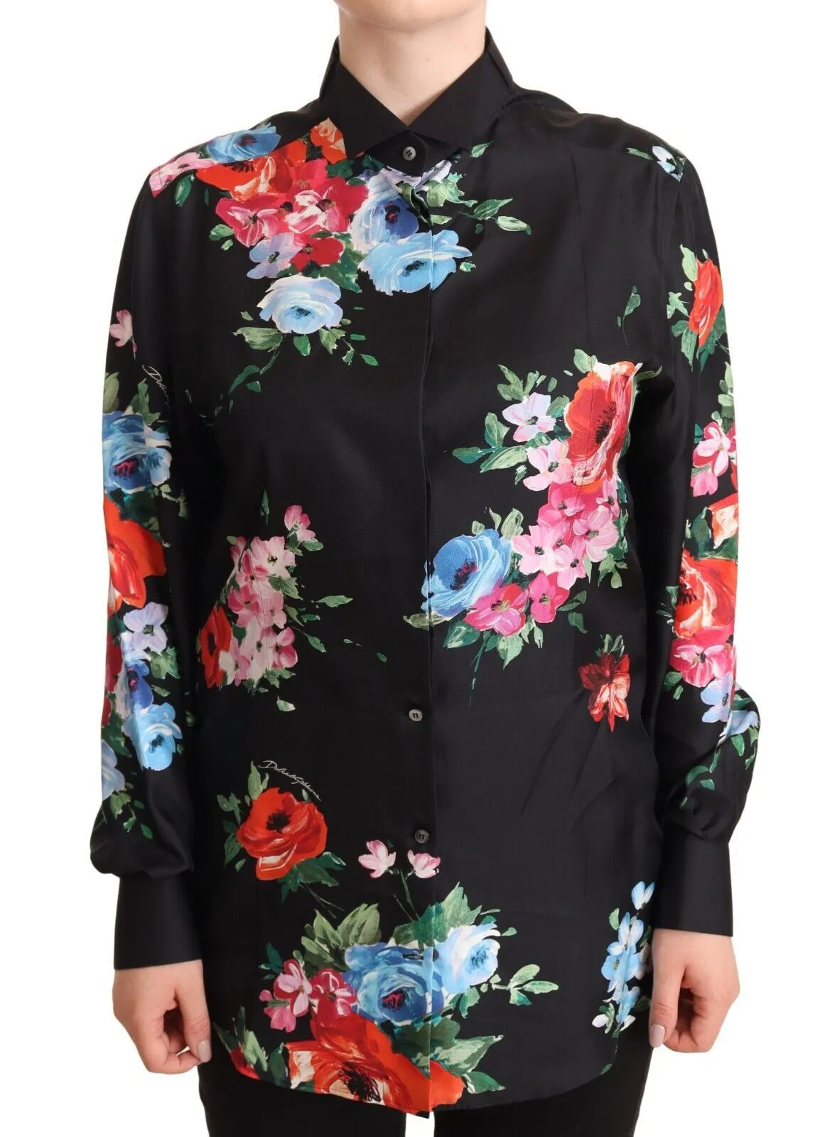 Dolce & Gabbana Women's Elegant Floral Silk-Cotton Polo Blouse