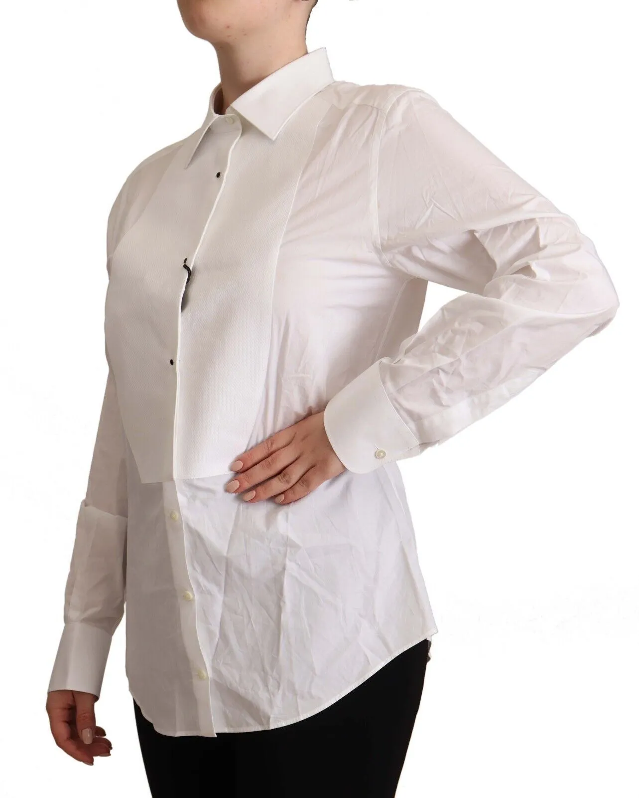 Dolce & Gabbana Women's Elegant White Cotton Collared Top