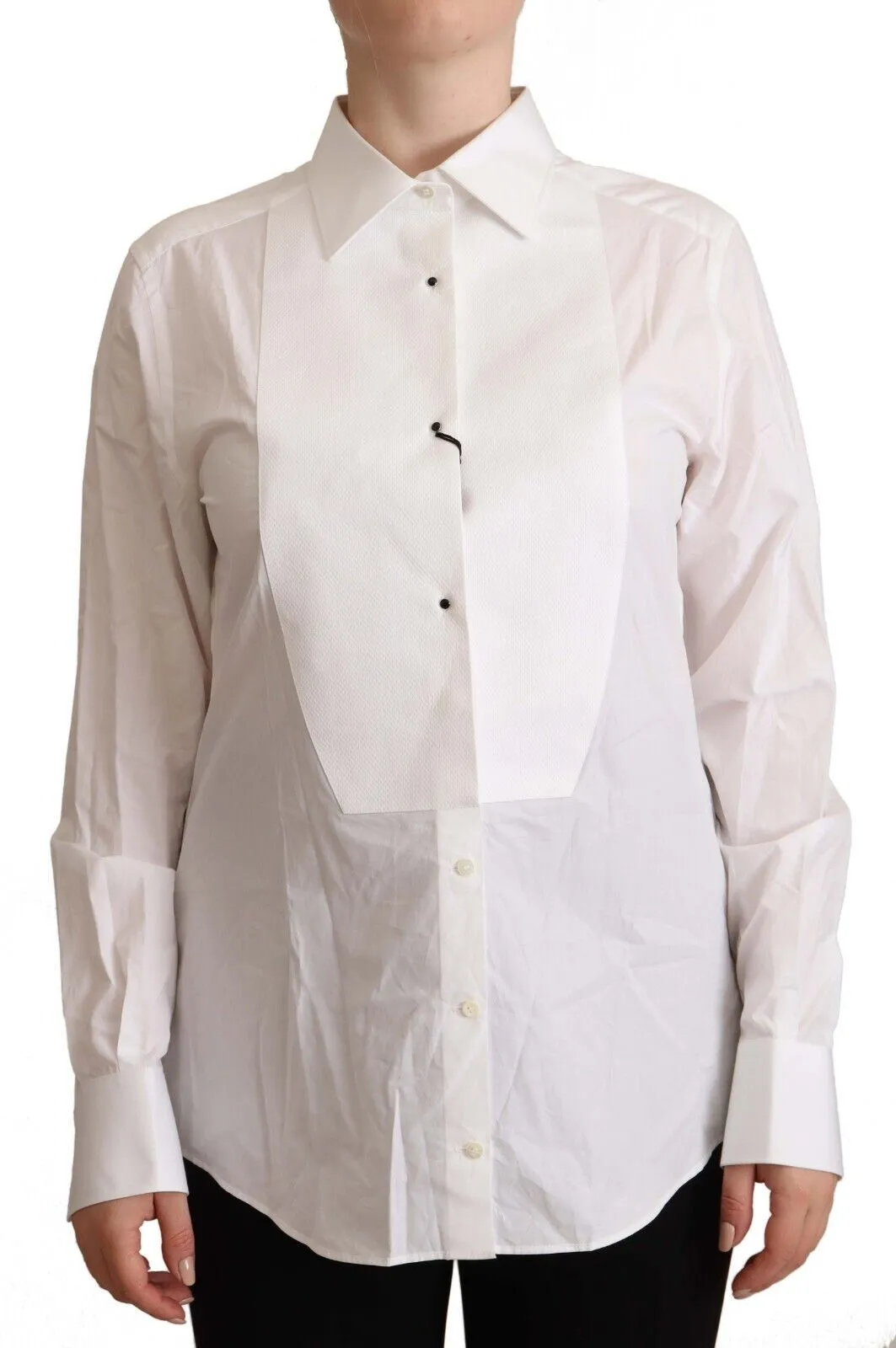 Dolce & Gabbana Women's Elegant White Cotton Collared Top
