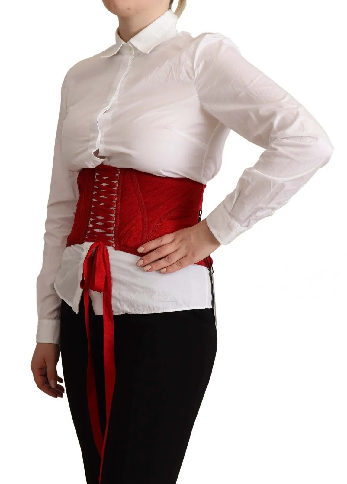 Dolce & Gabbana Women's Elegant Red Silk Corset Belt Top