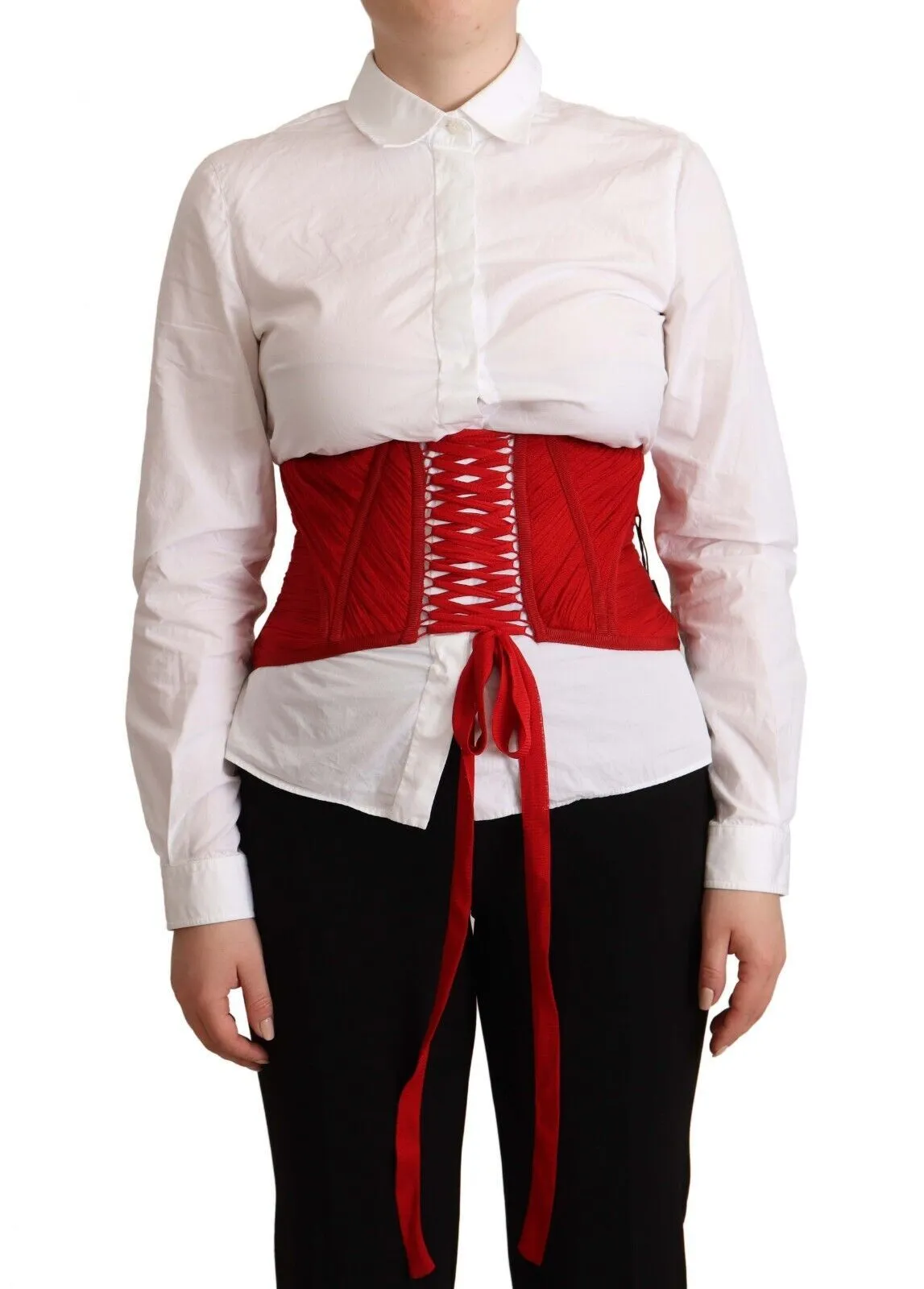 Dolce & Gabbana Women's Elegant Red Silk Corset Belt Top