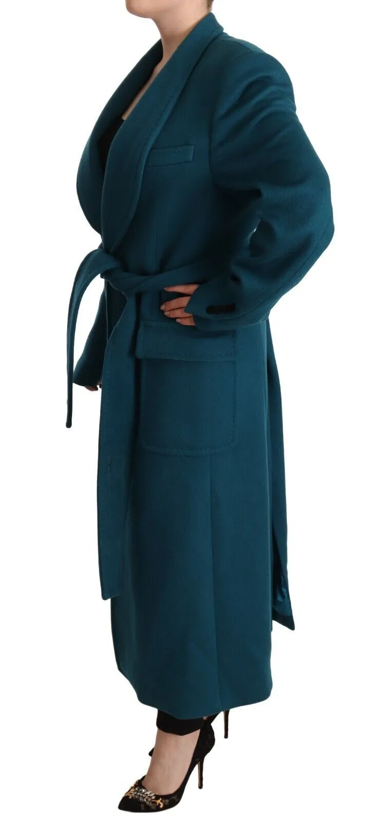 Dolce & Gabbana Women's Elegant Blue Green Wool-Anogra Wrap Coat