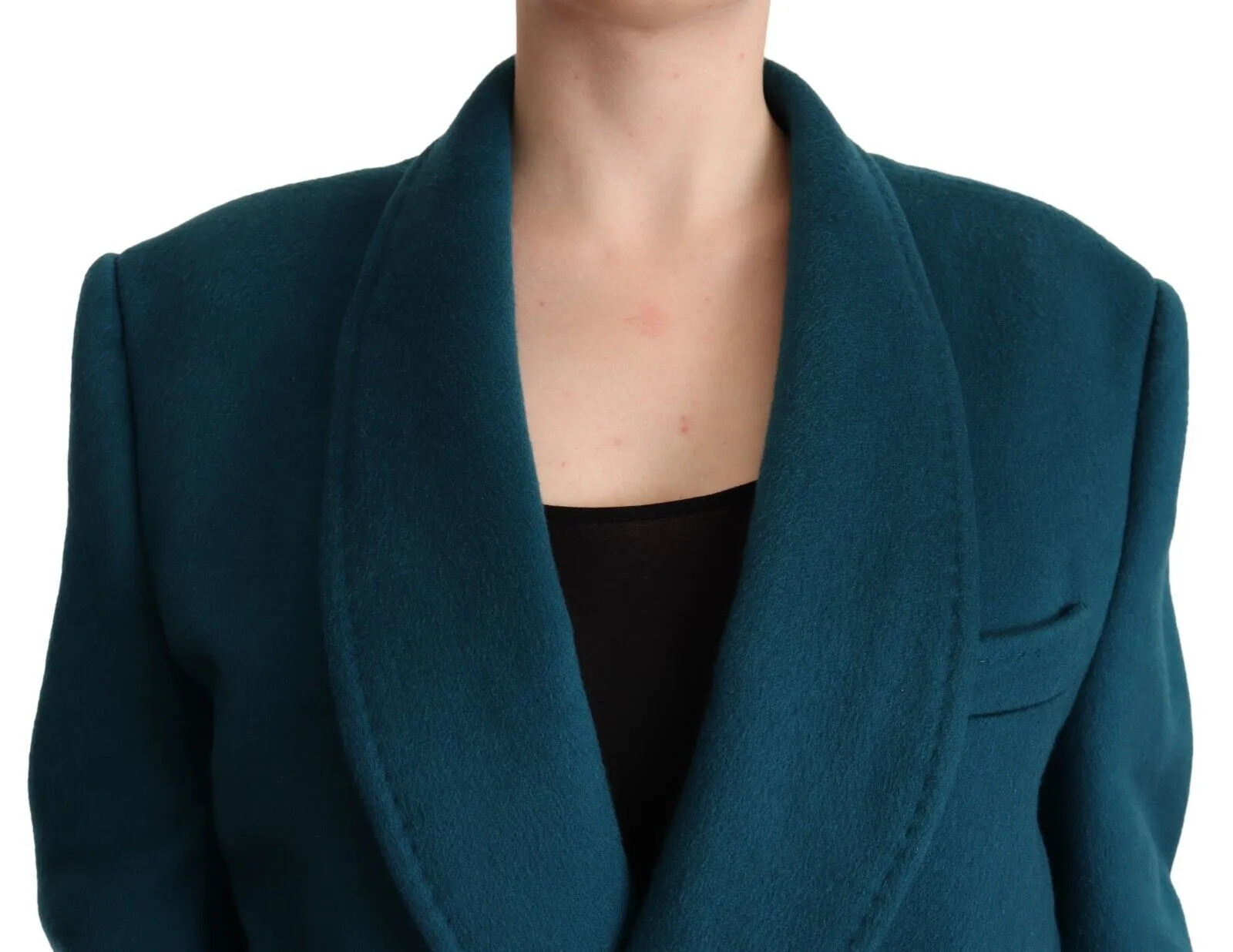Dolce & Gabbana Women's Elegant Blue Green Wool-Anogra Wrap Coat