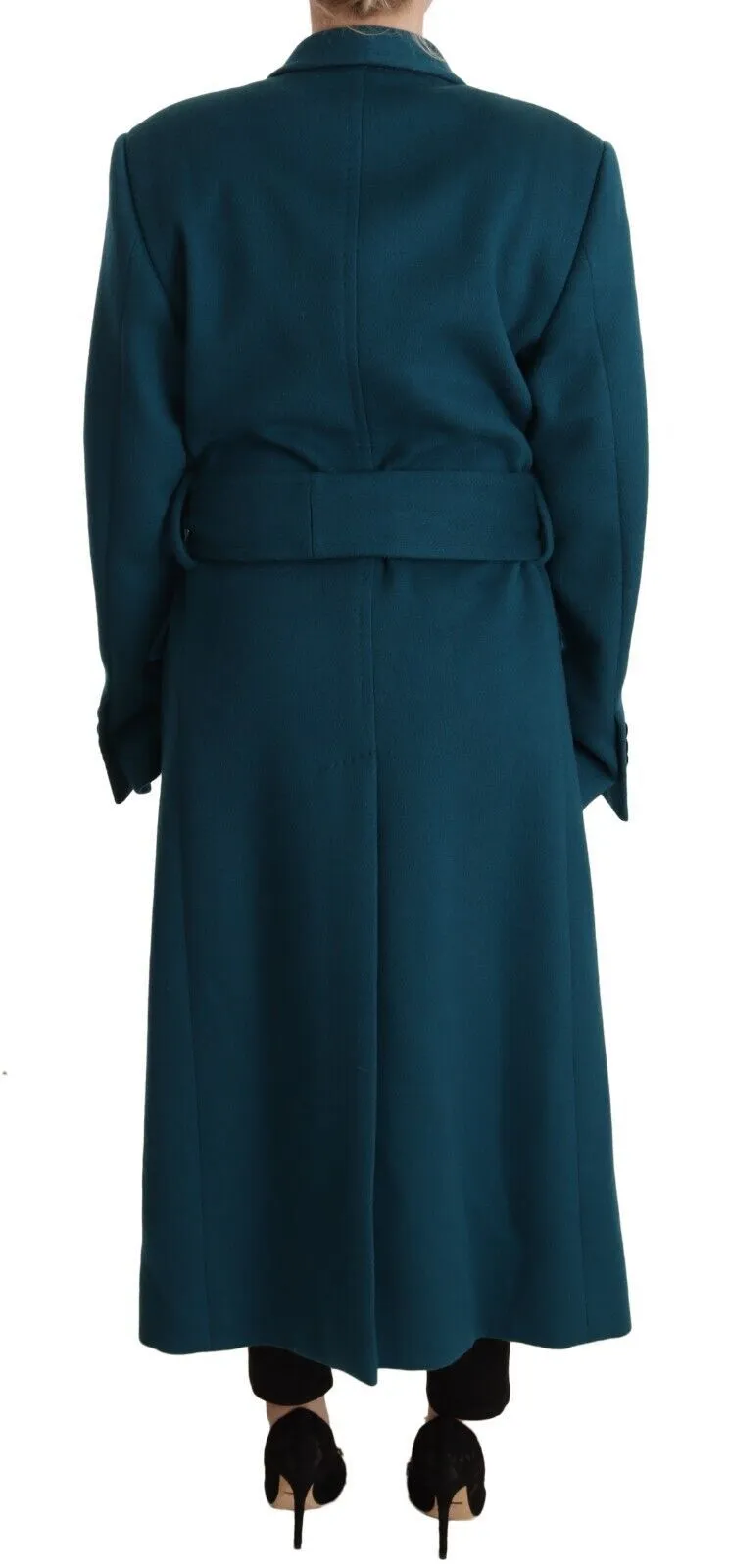 Dolce & Gabbana Women's Elegant Blue Green Wool-Anogra Wrap Coat