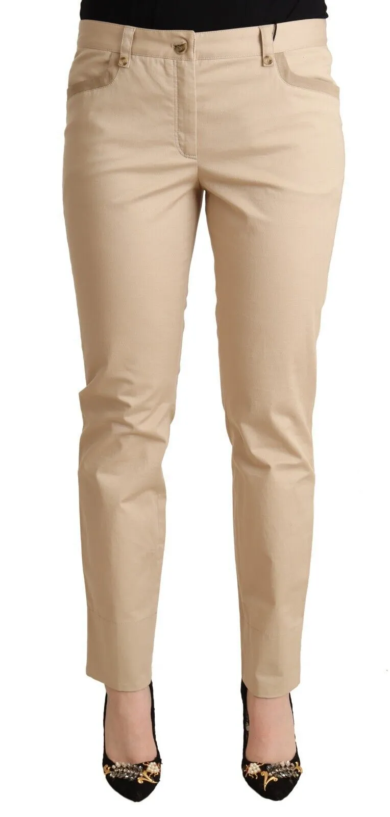 Dolce & Gabbana Women's Elegant Beige Cotton Stretch Skinny Pants