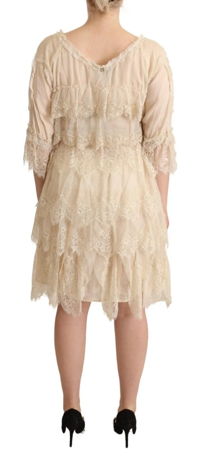 Twinset Women's Chic Beige Layered 3/4 Sleeve Dress