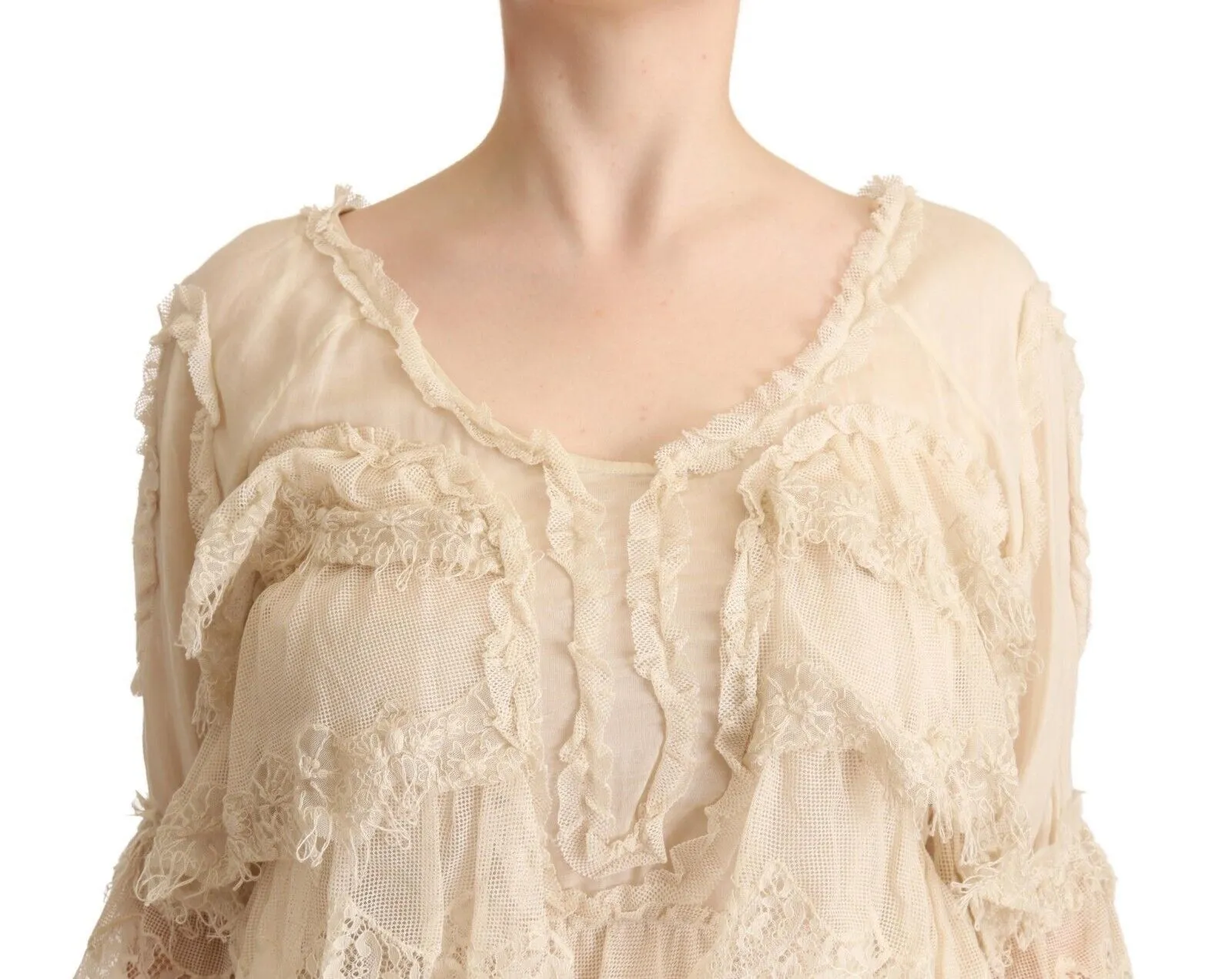 Twinset Women's Chic Beige Layered 3/4 Sleeve Dress