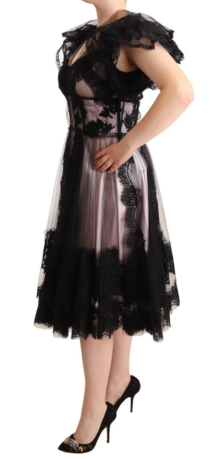 Dolce & Gabbana Women's Chic Black Floral Lace Midi Dress