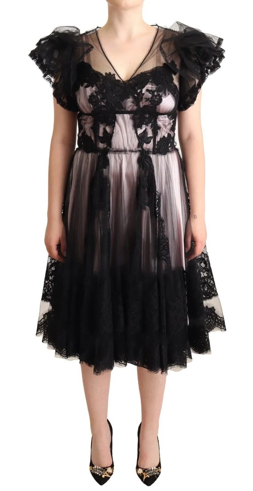 Dolce & Gabbana Women's Chic Black Floral Lace Midi Dress