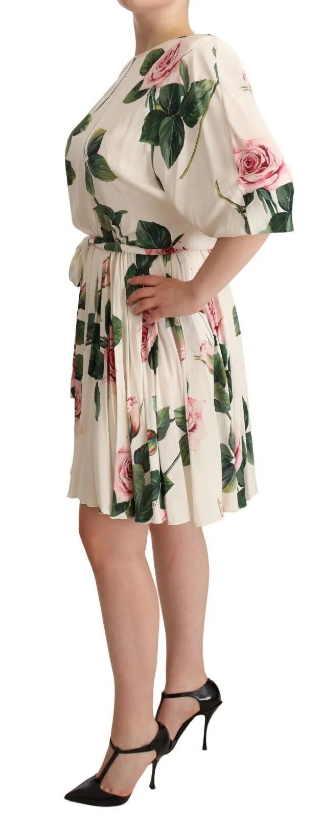 Dolce & Gabbana Women's Elegant Stretch Silk Pleated Rose Dress
