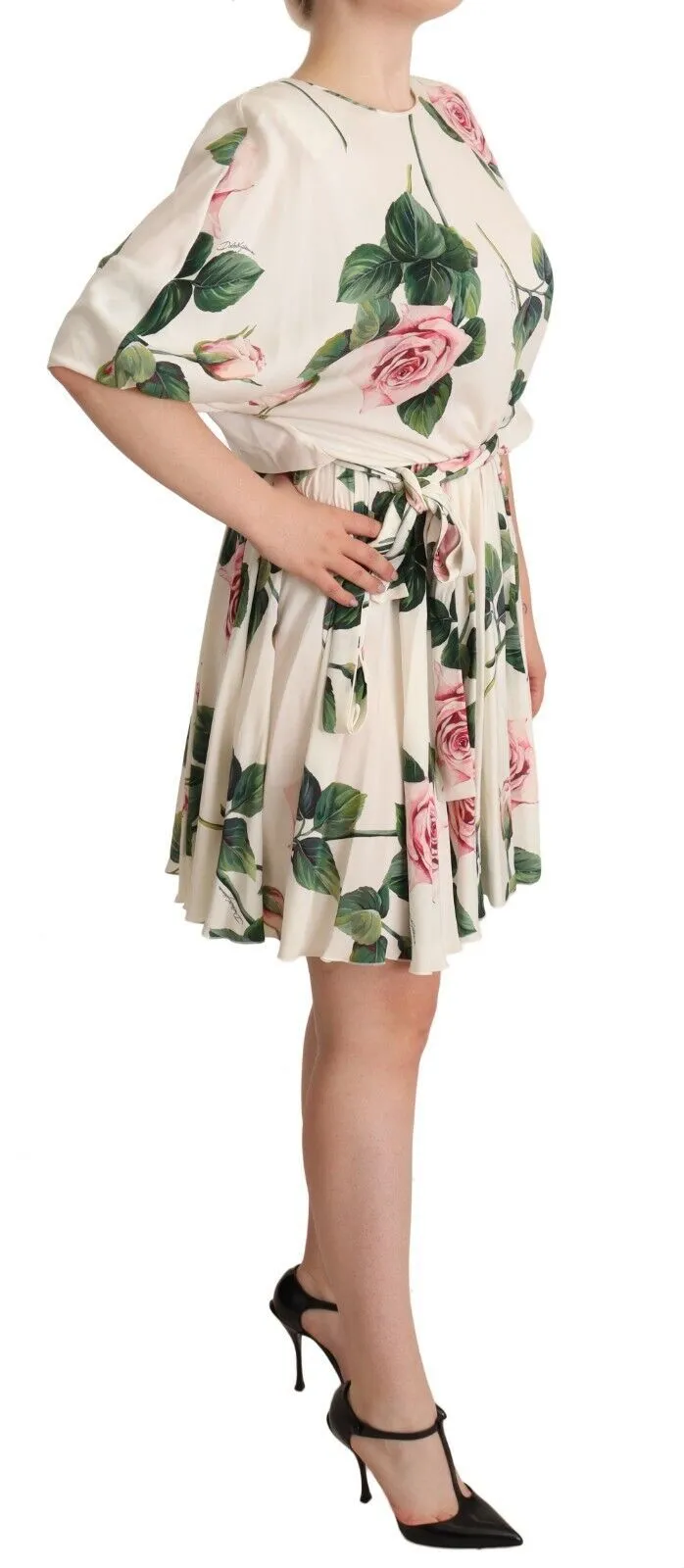 Dolce & Gabbana Women's Elegant Stretch Silk Pleated Rose Dress