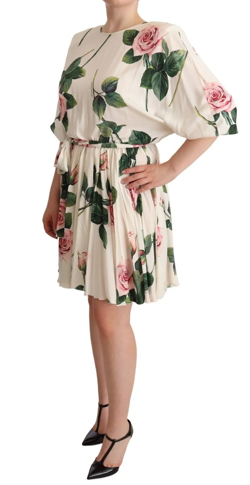 Dolce & Gabbana Women's Elegant Stretch Silk Pleated Rose Dress