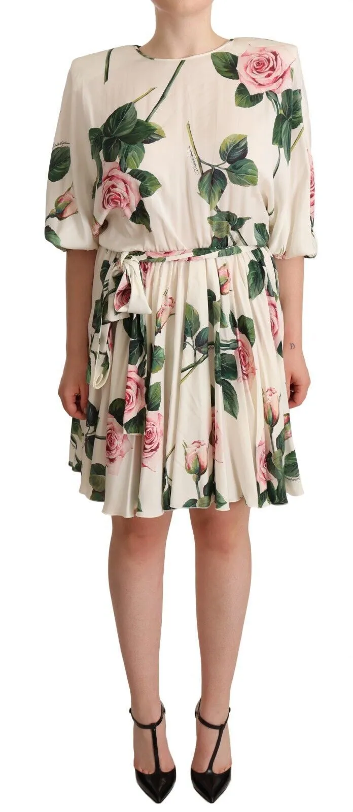 Dolce & Gabbana Women's Elegant Stretch Silk Pleated Rose Dress