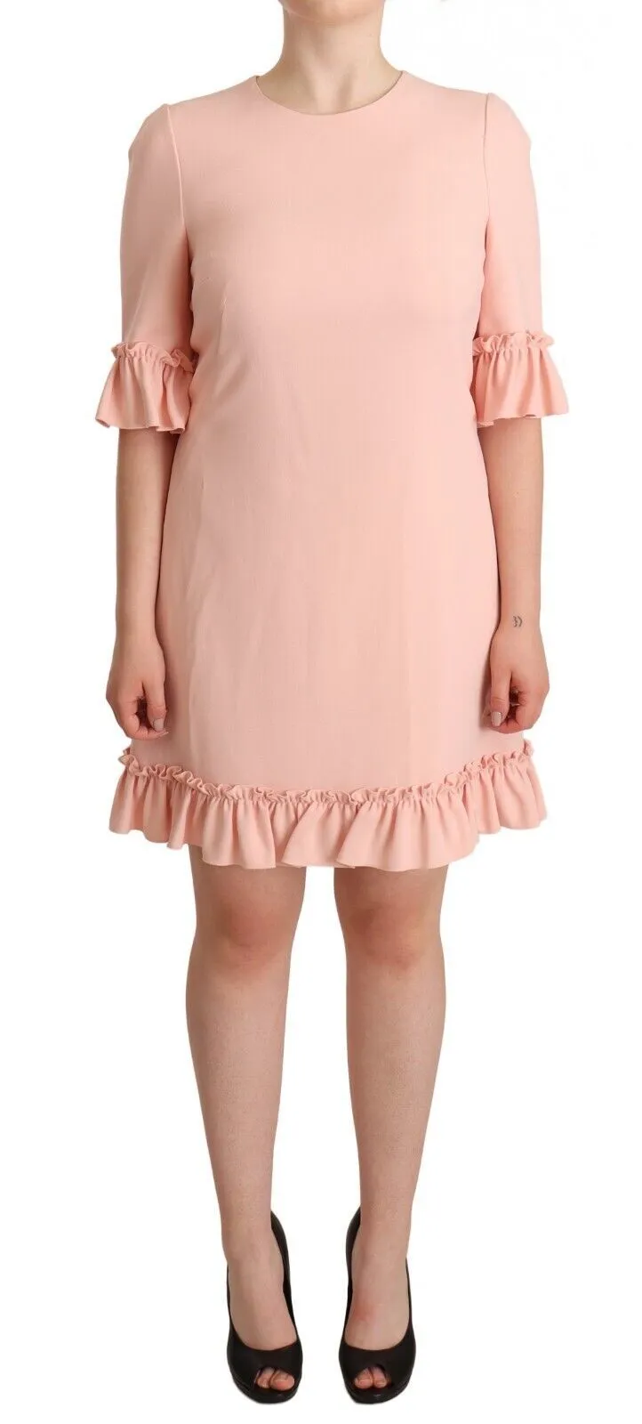 Dolce & Gabbana Women's Ruffled Sleeve Sheath Dress in Pink