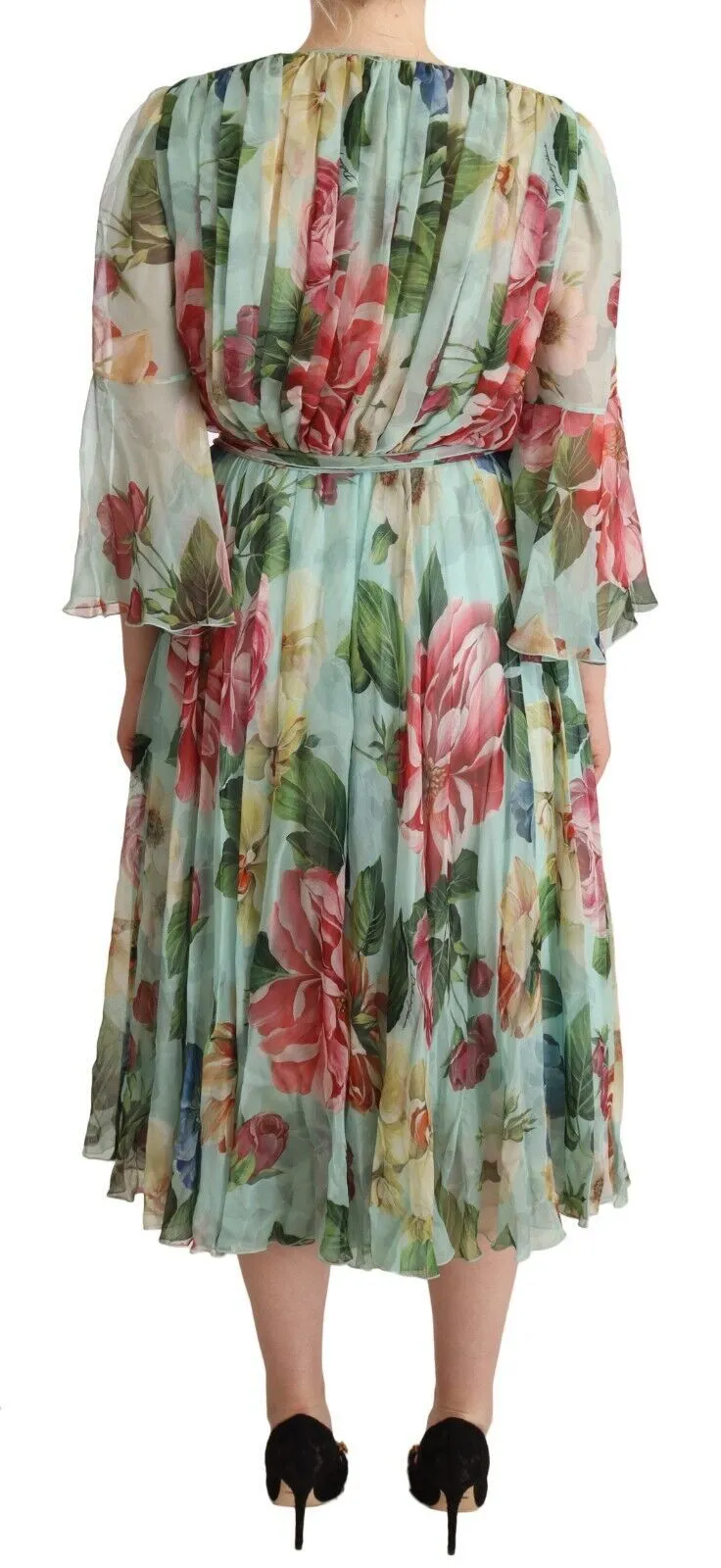 Dolce & Gabbana Women's Elegant Floral Green Midi Silk Dress