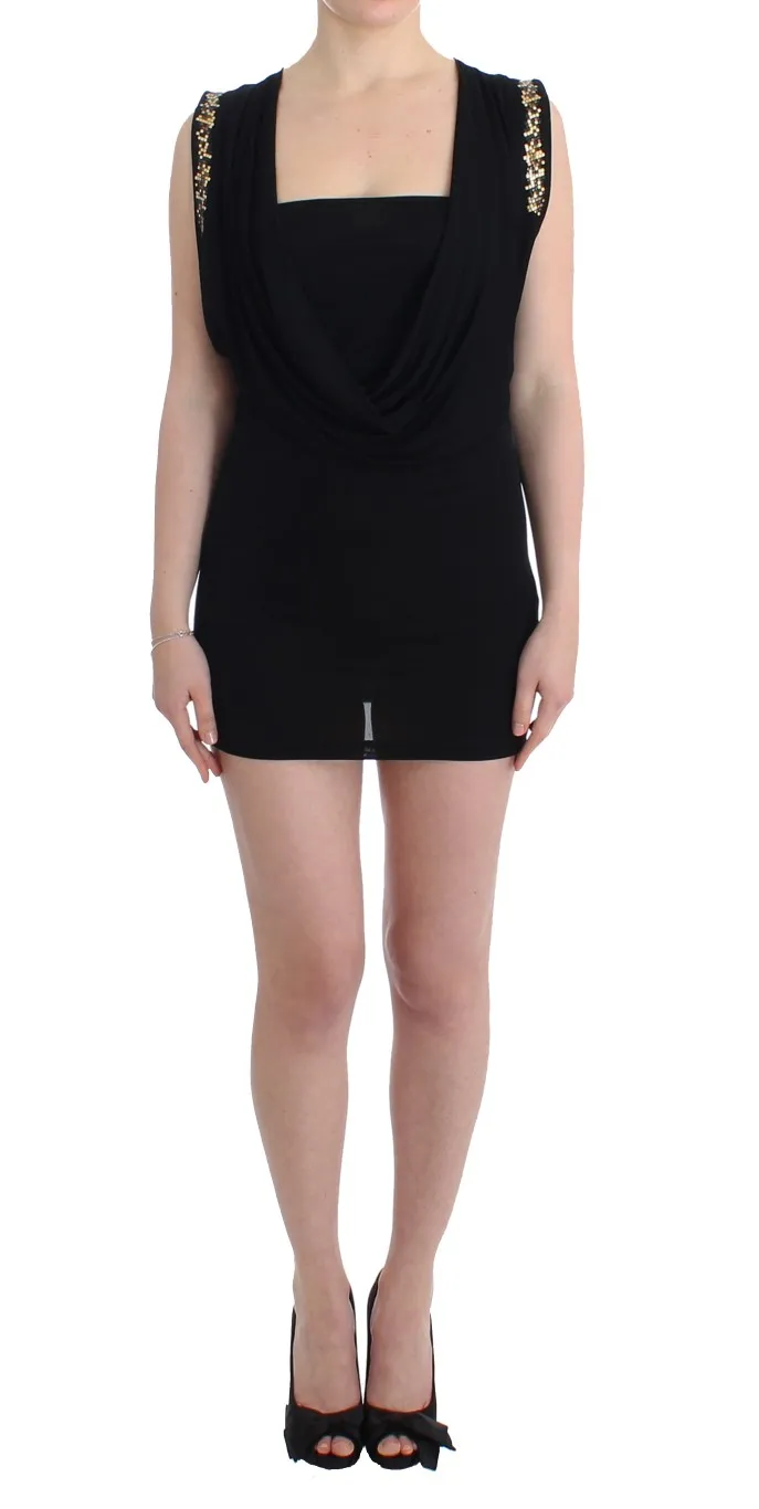 Roccobarocco Women's Elegant Sleeveless Black Mini Dress with Gold Details