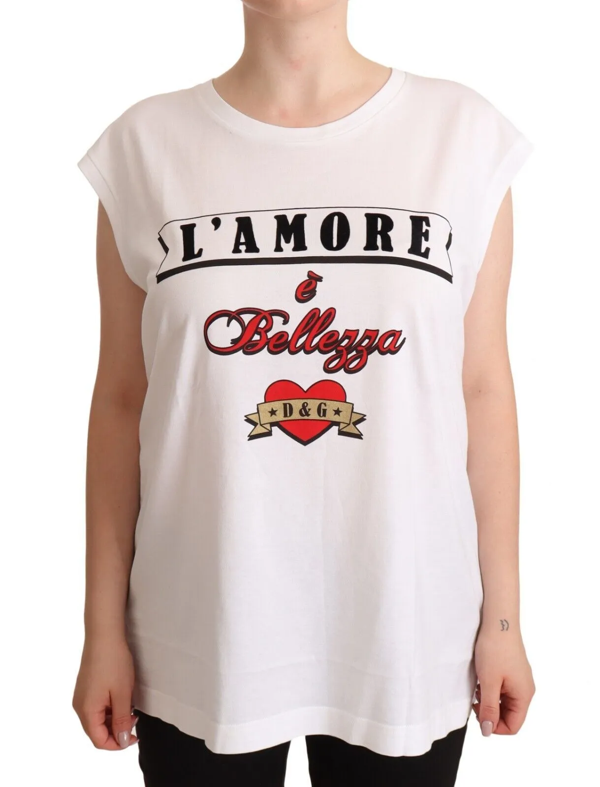 Dolce & Gabbana Women's Elegant White Motive Print Tank Top