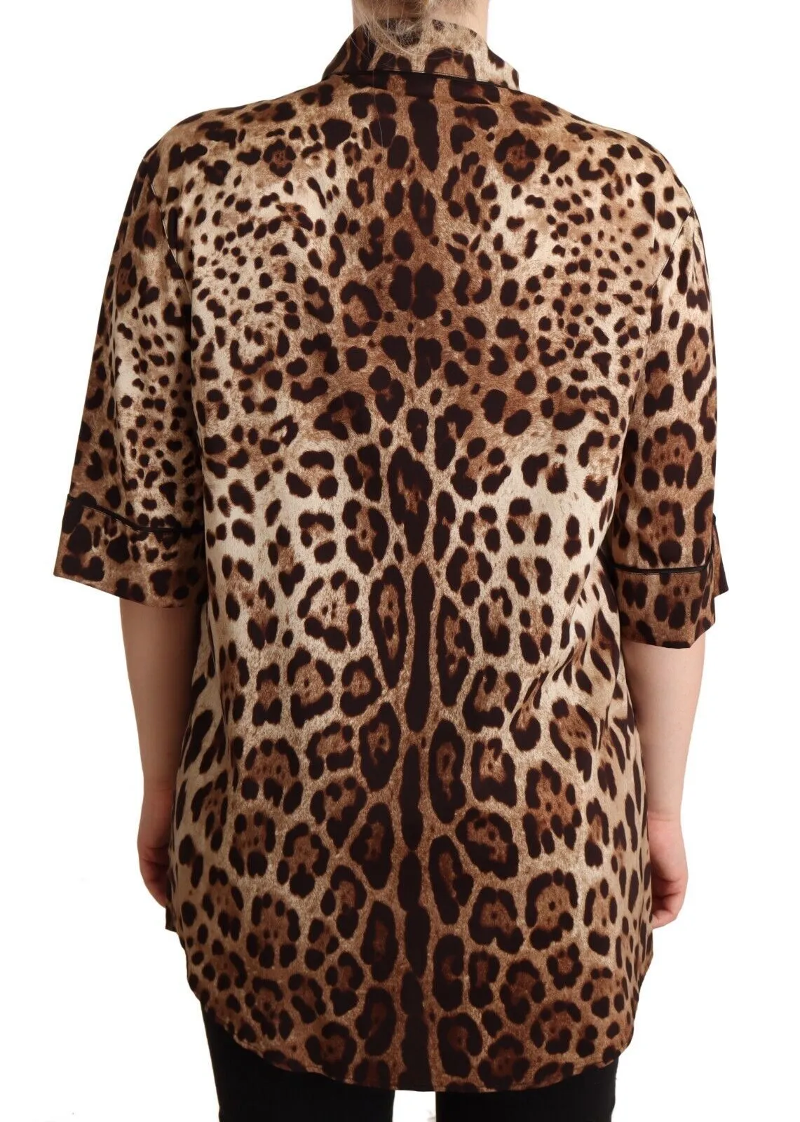 Dolce & Gabbana Women's Elegant Leopard Print Silk Polo Top