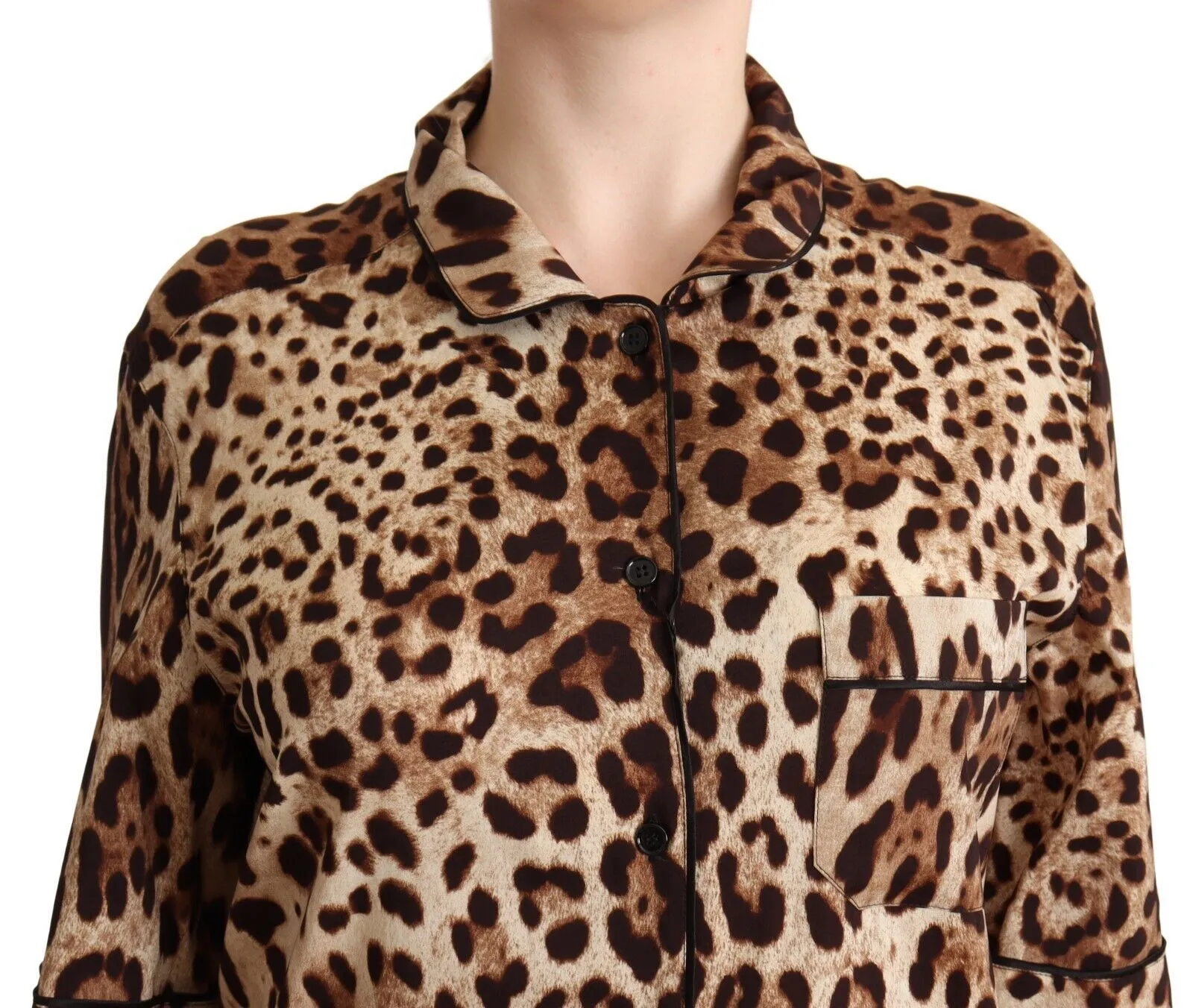 Dolce & Gabbana Women's Elegant Leopard Print Silk Polo Top