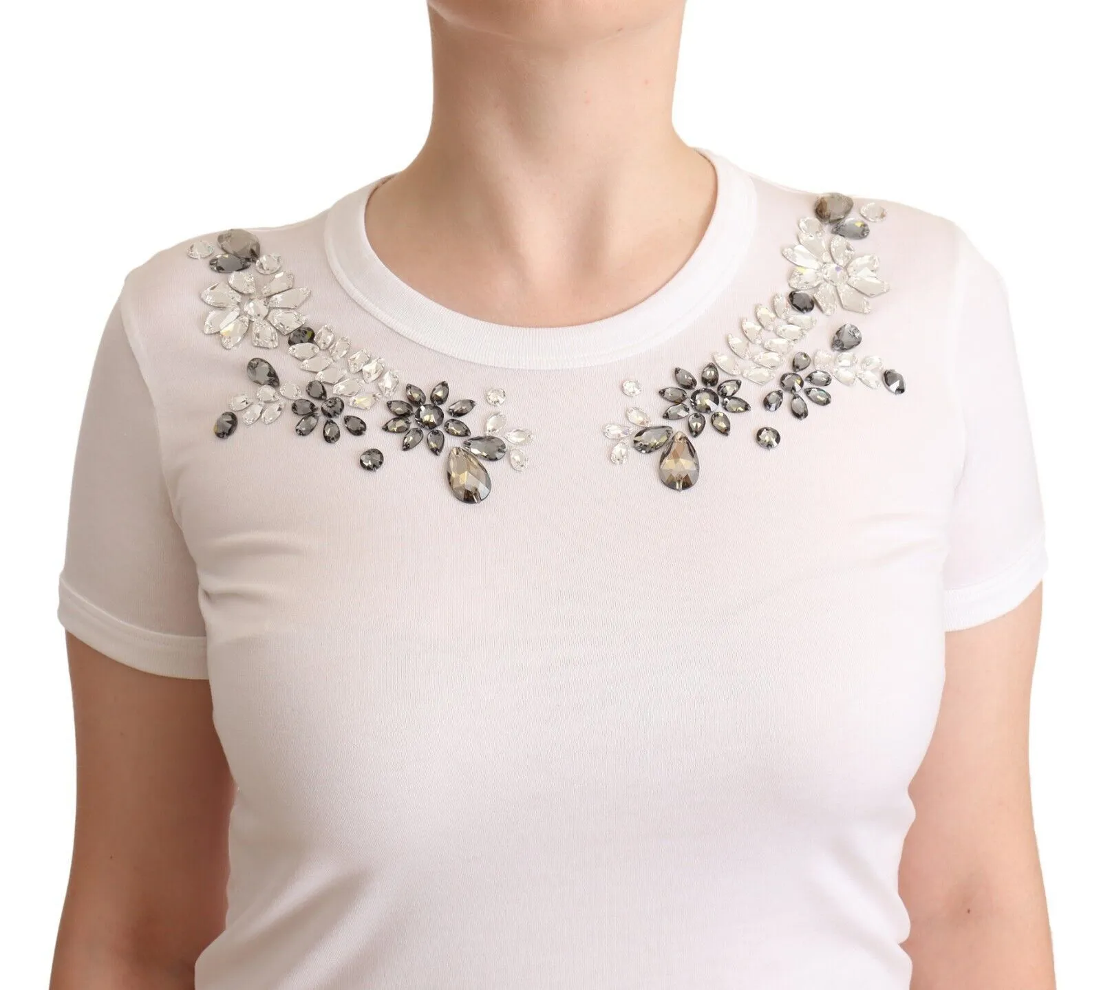 Dolce & Gabbana Women's Crystal-Embellished White Cotton Tee